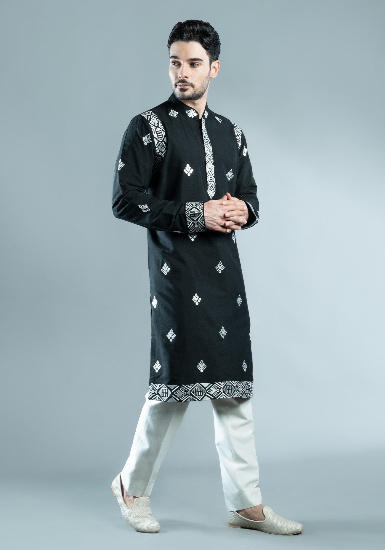 Black Foil Embroidered Kurta Set