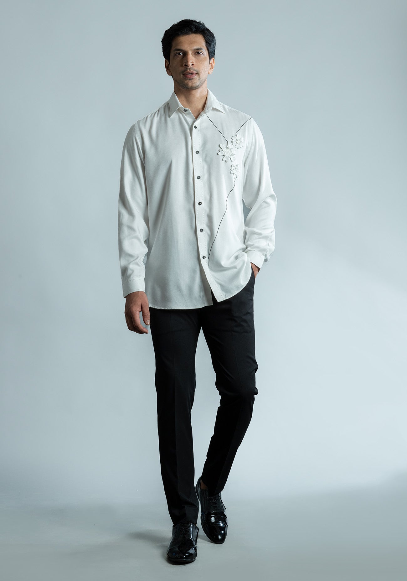 White Floral Origami Shirt