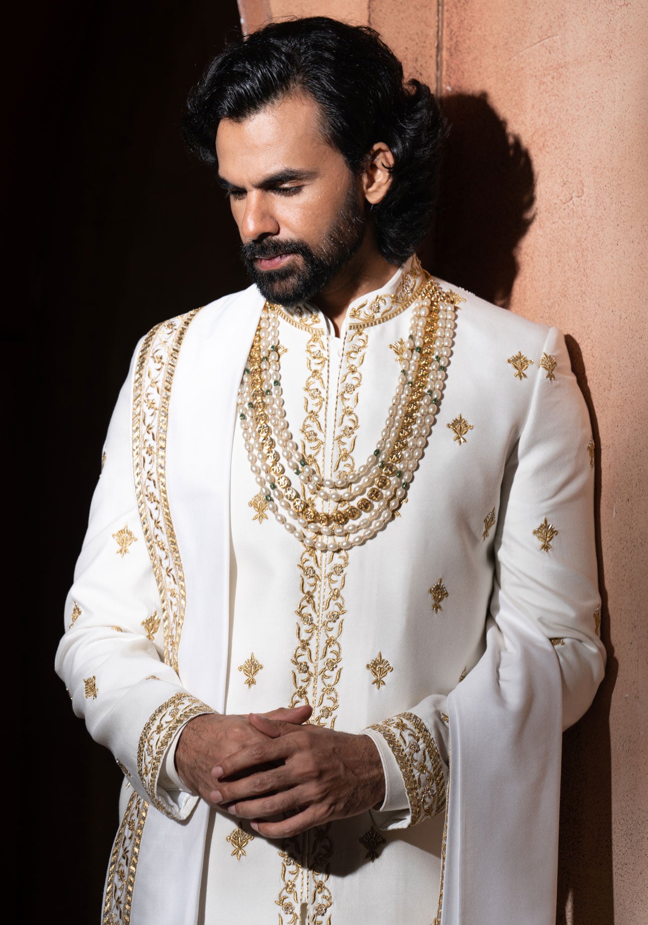 Off White Hand Embroidered Sherwani