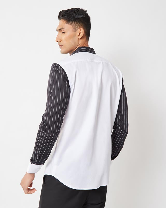 White & Black Stripe Zipper Shirt