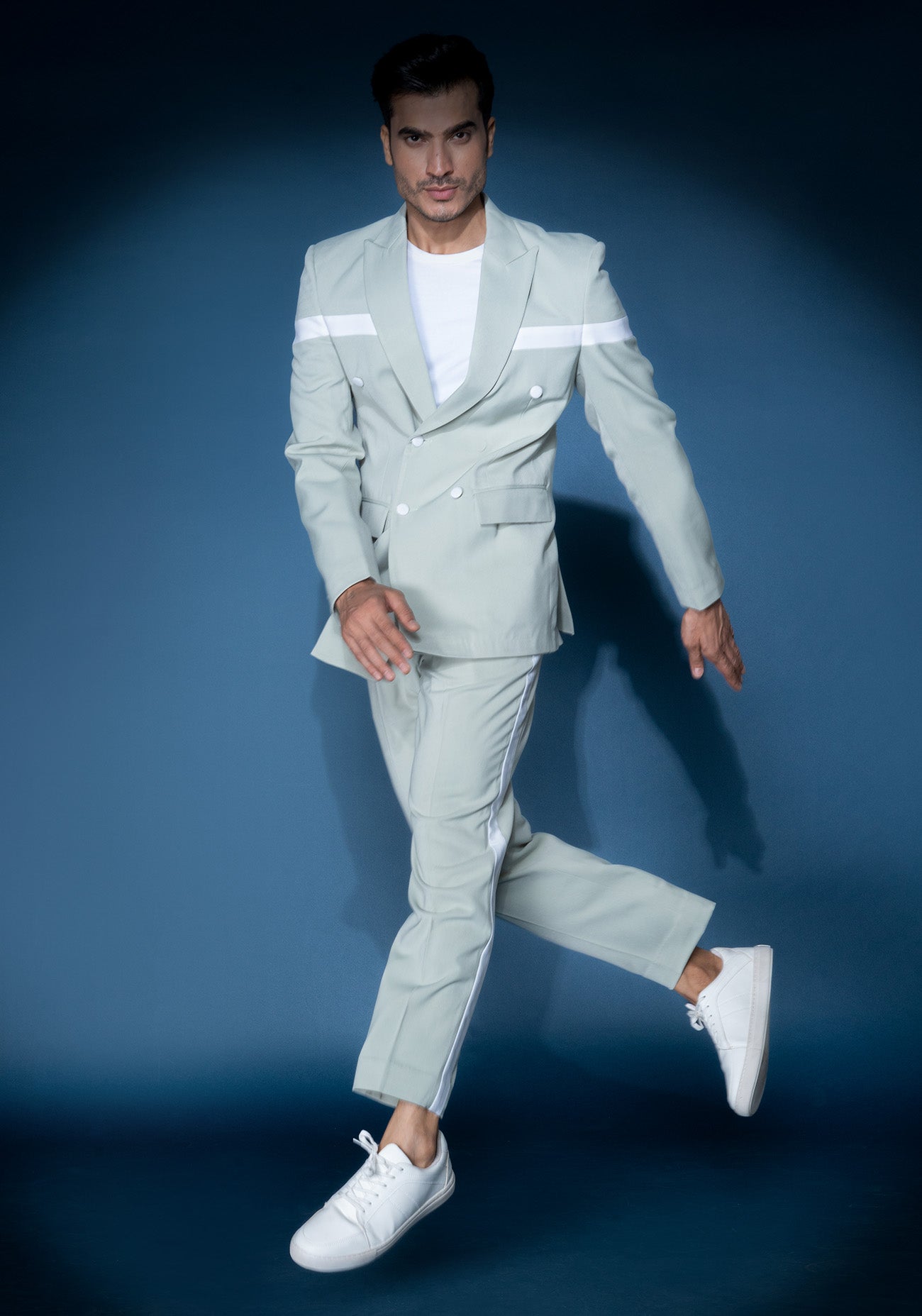 Sea green & white double breasted jacket set