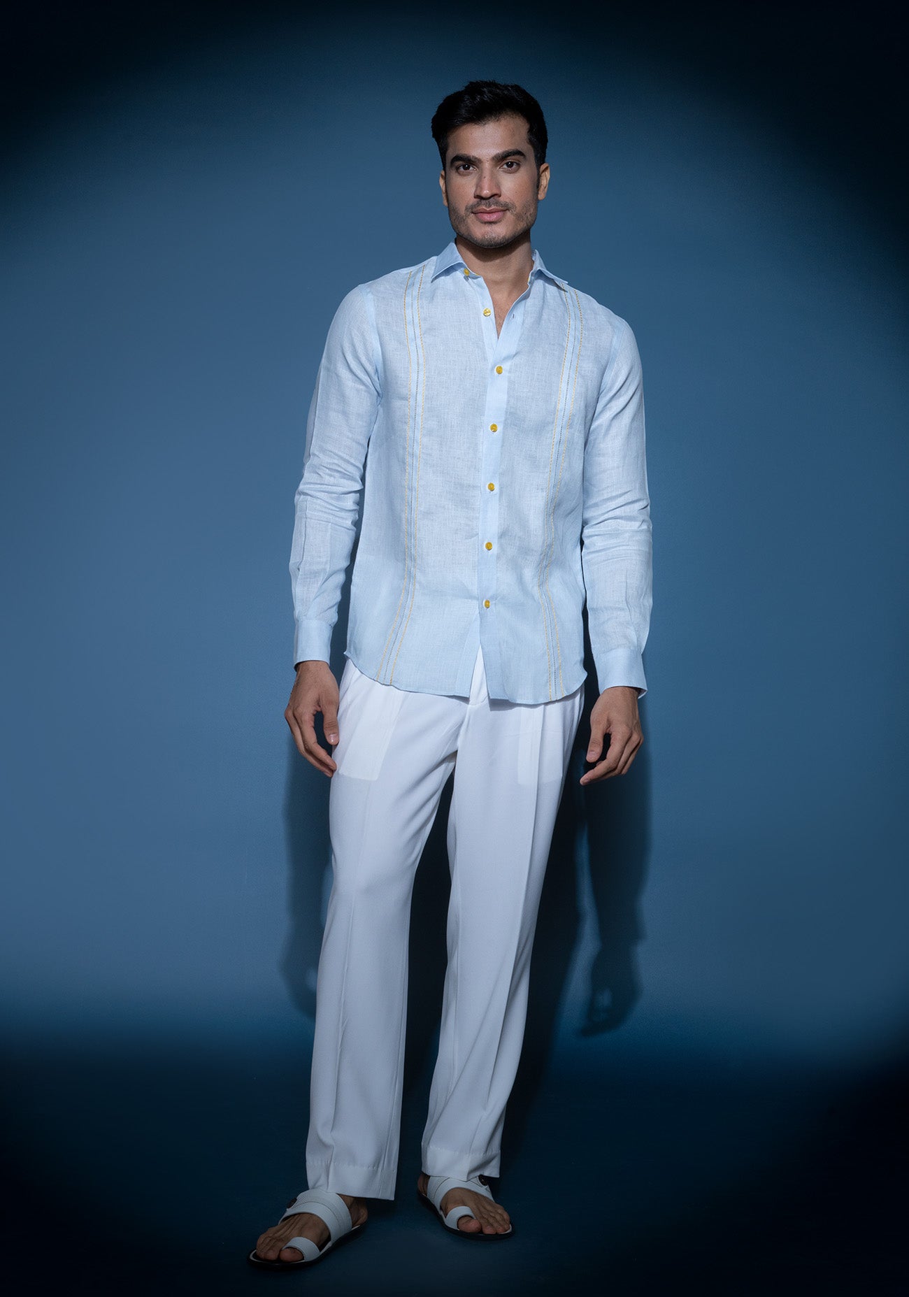 Light blue embroidered linen shirt