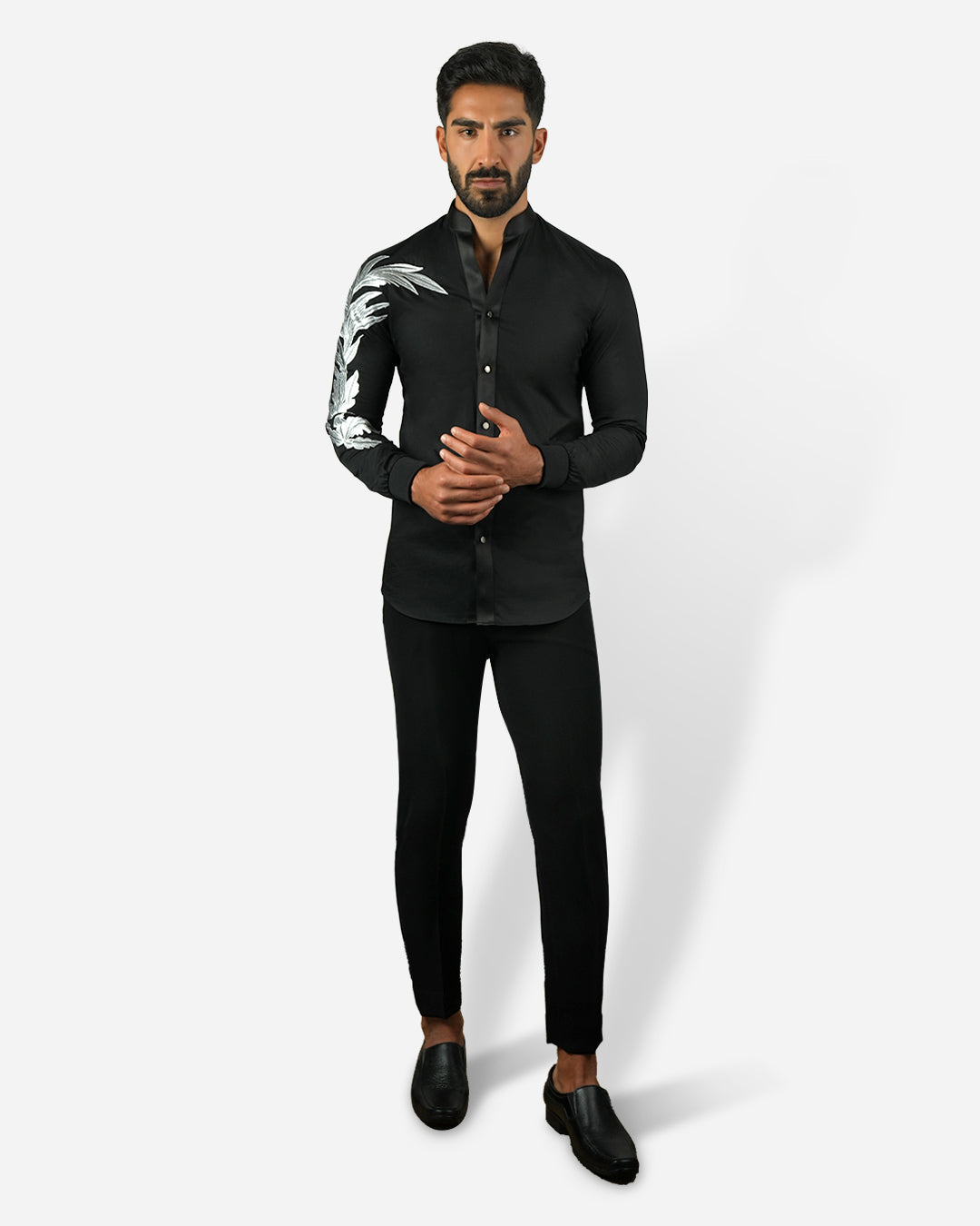 Black Shirt with Silver Embroidery