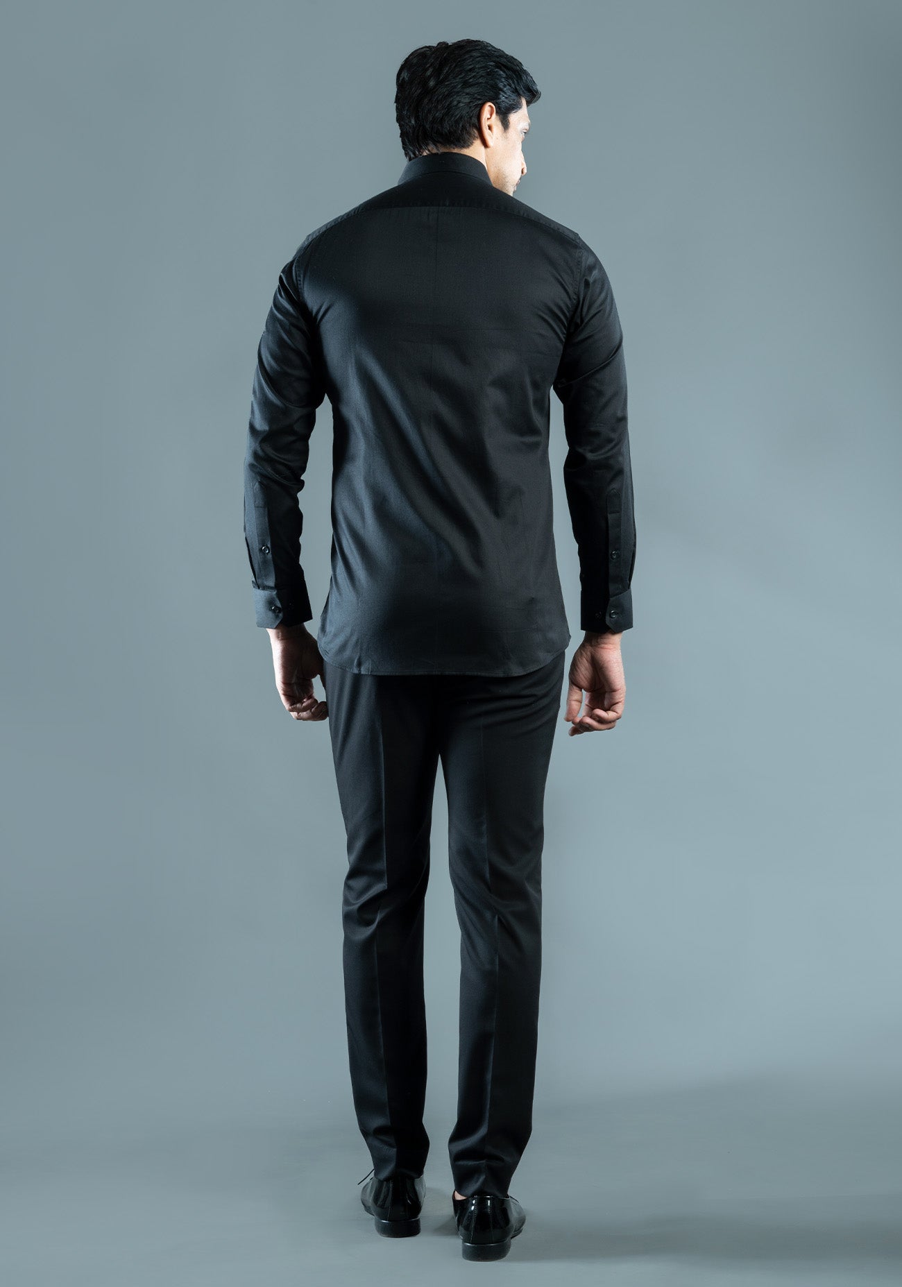 Black cotton shirt with buckle detailing