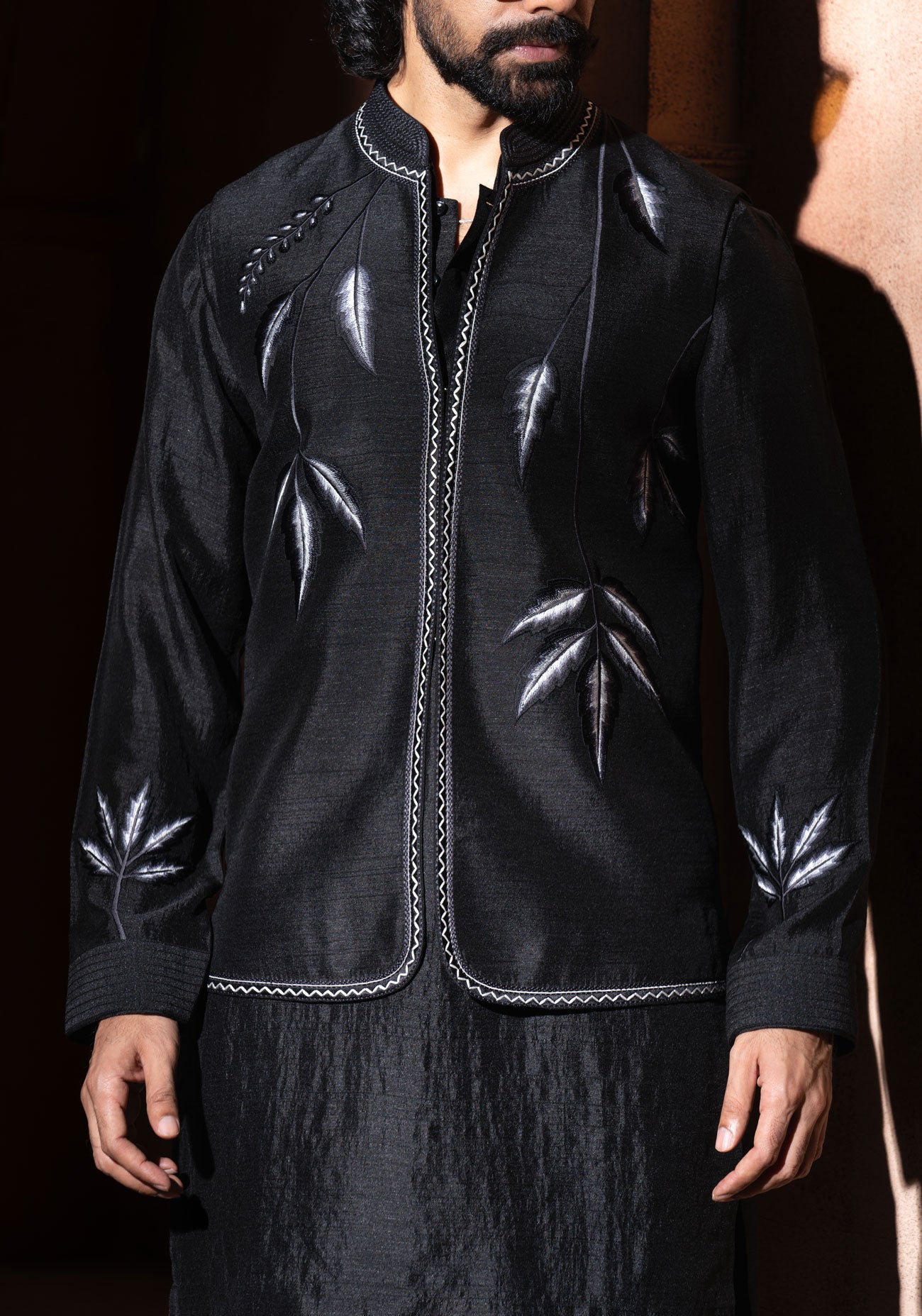 Black Embroidered Nehru Jacket Set