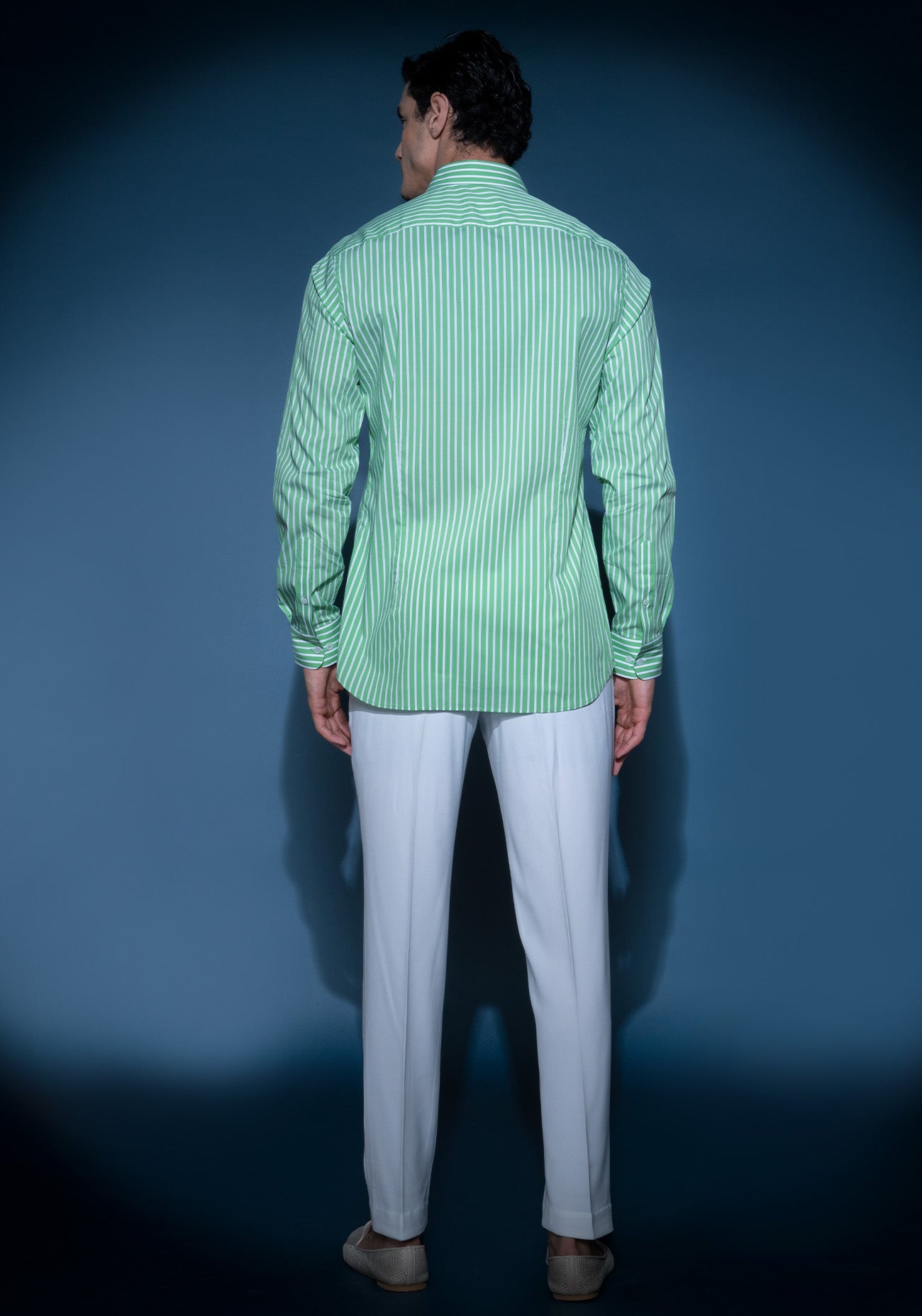 White & green striped cotton shirt