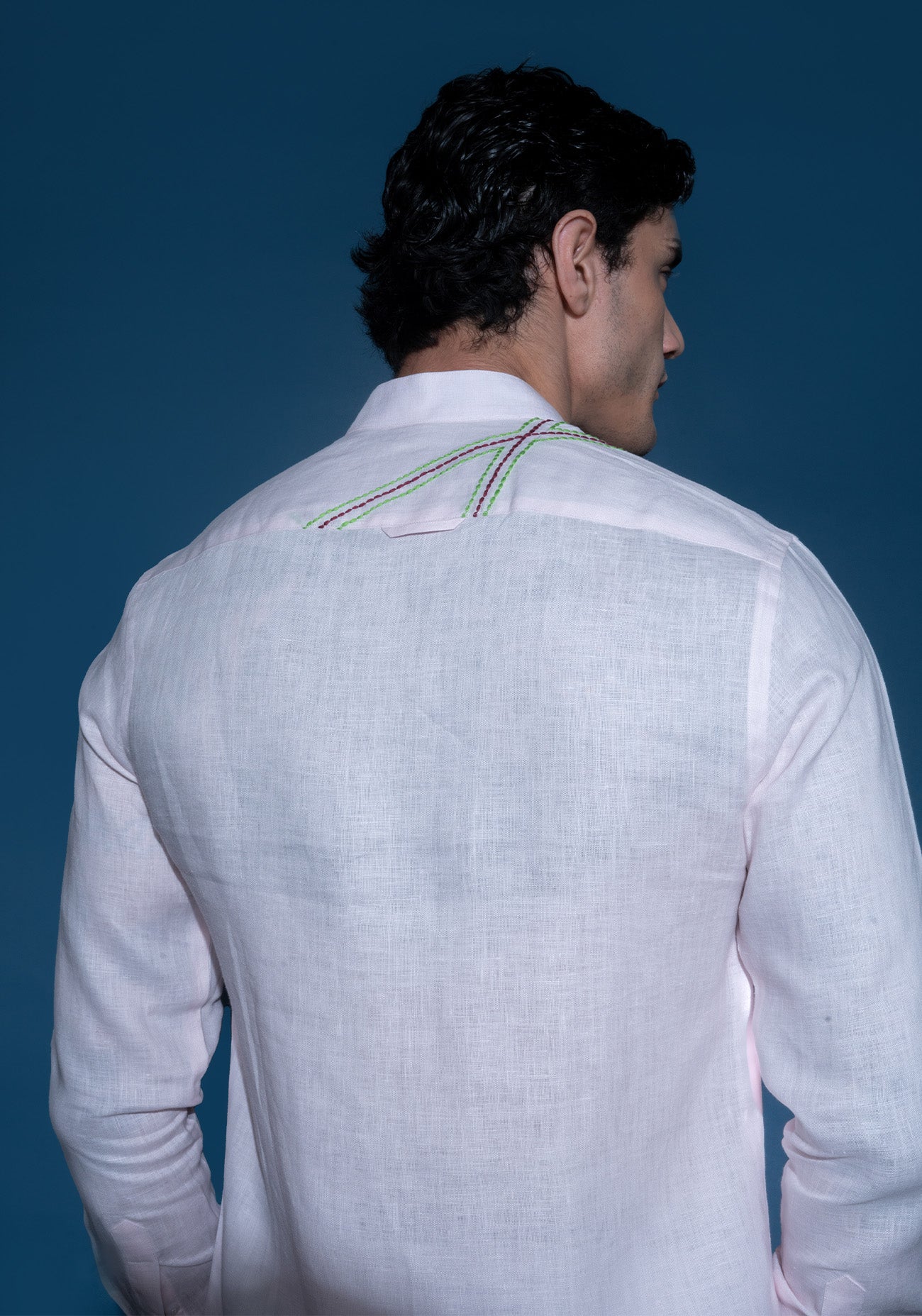 Light pink embroidered linen shirt