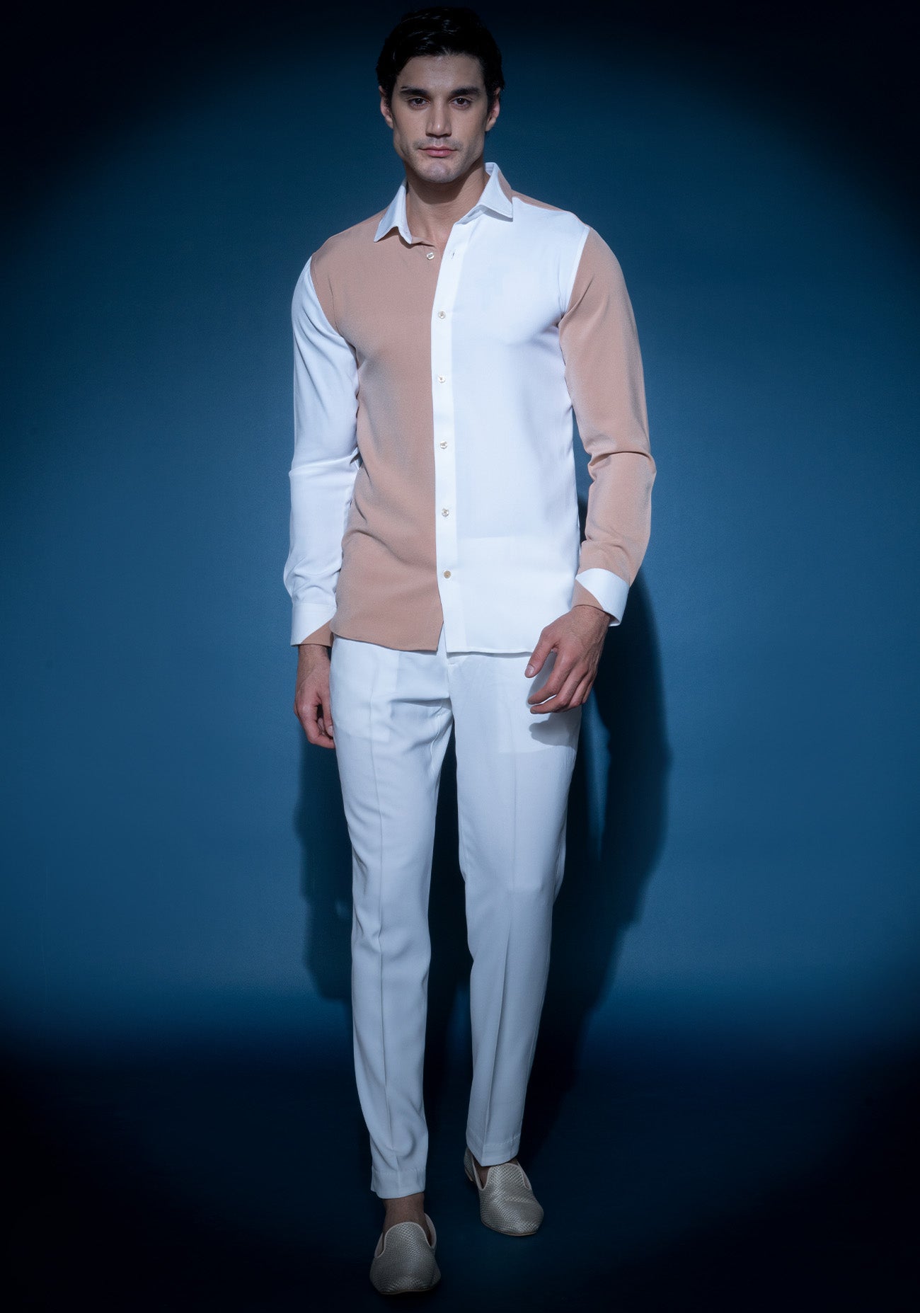 White & Taupe color block Shirt
