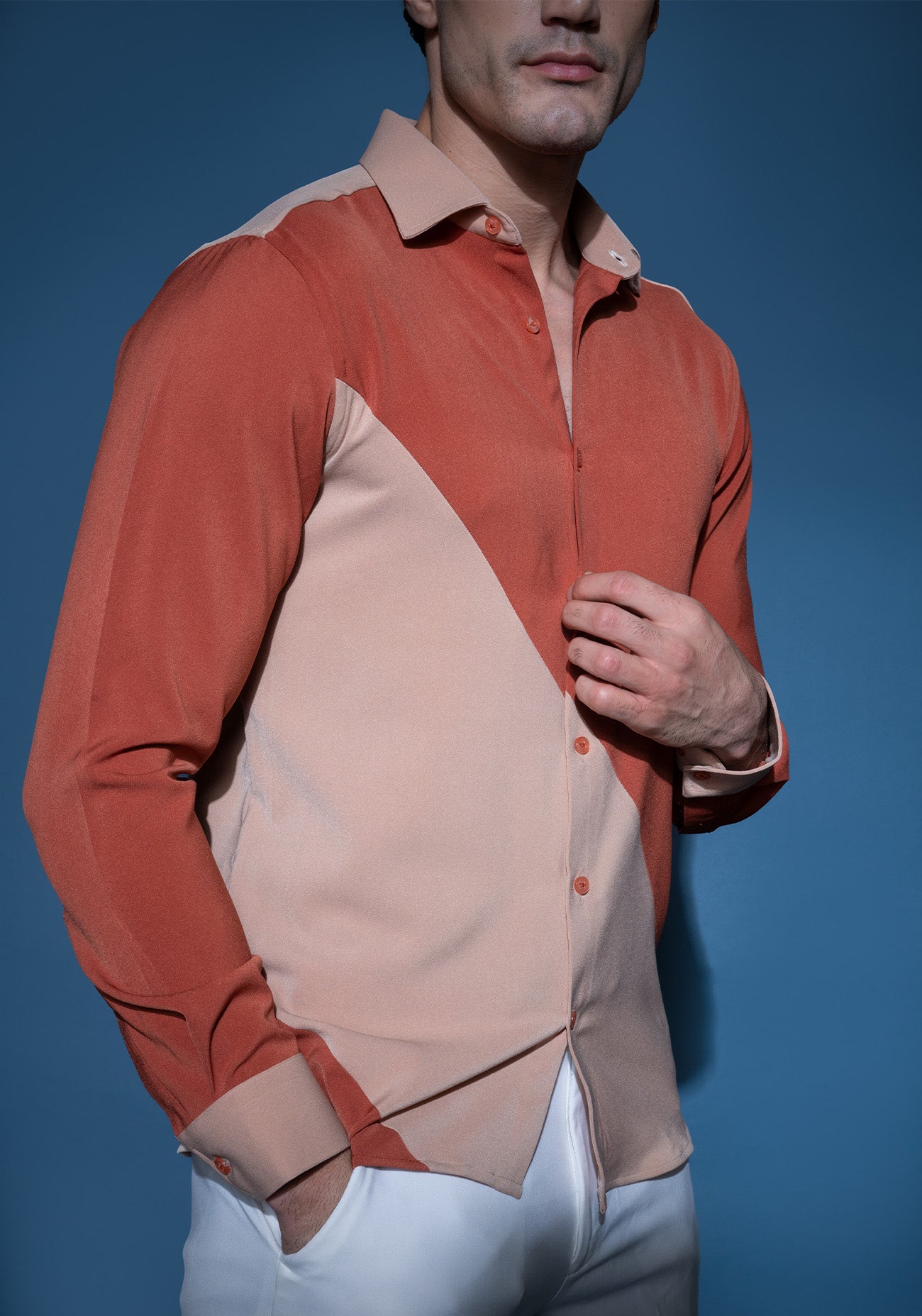 Burnt orange & Taupe color block shirt