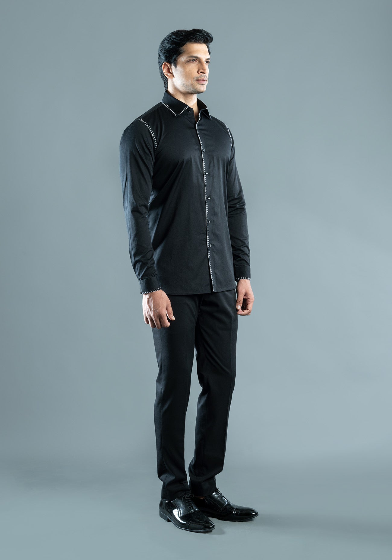 Black Blanket Stitch Cotton Shirt