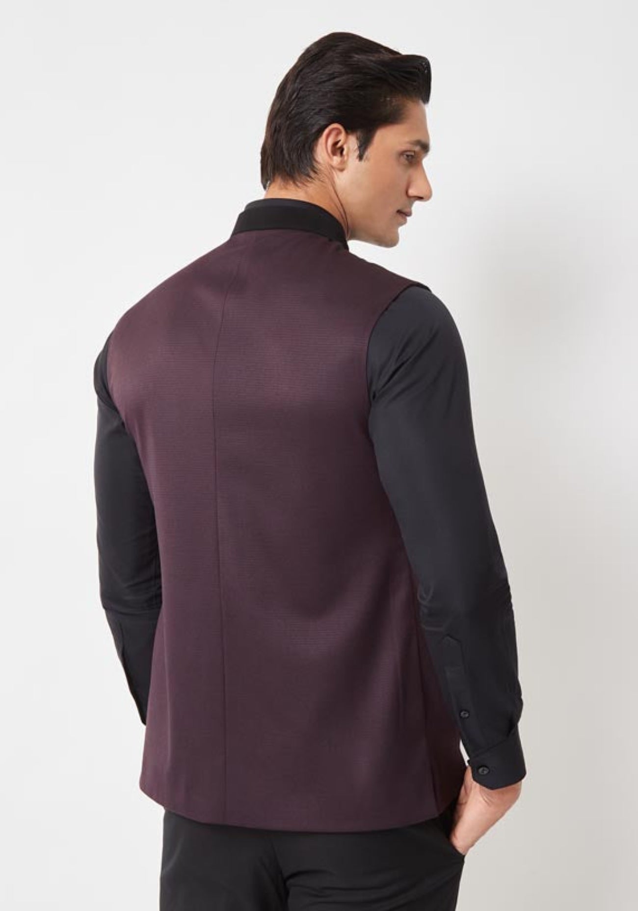 Dark Burgundy Zipper Nehru Jacket