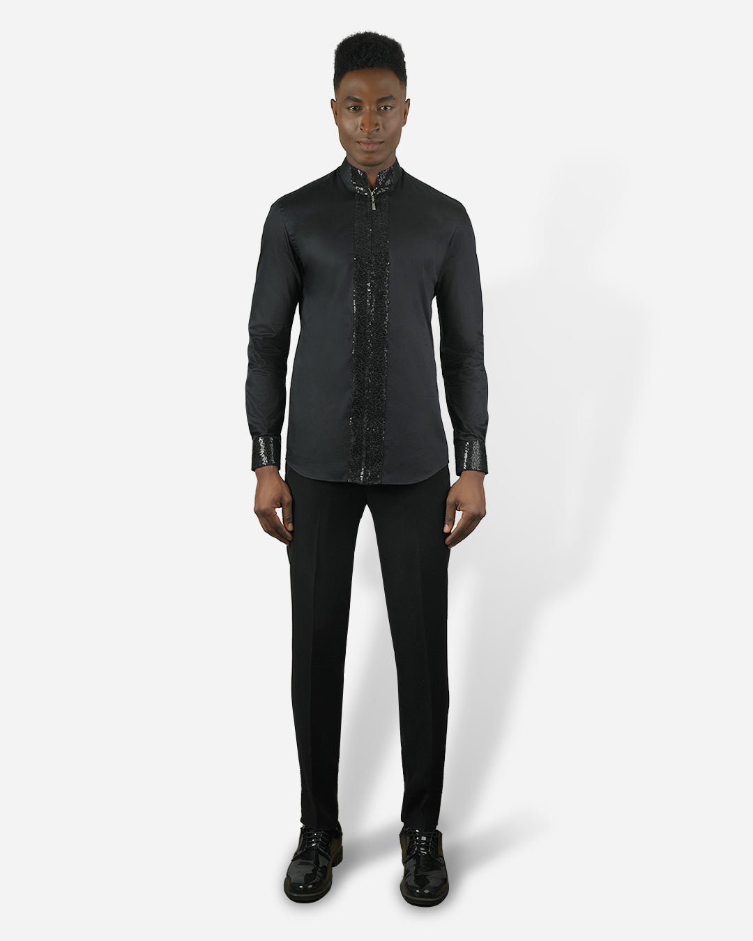 Black Sequin Zipper Shirt