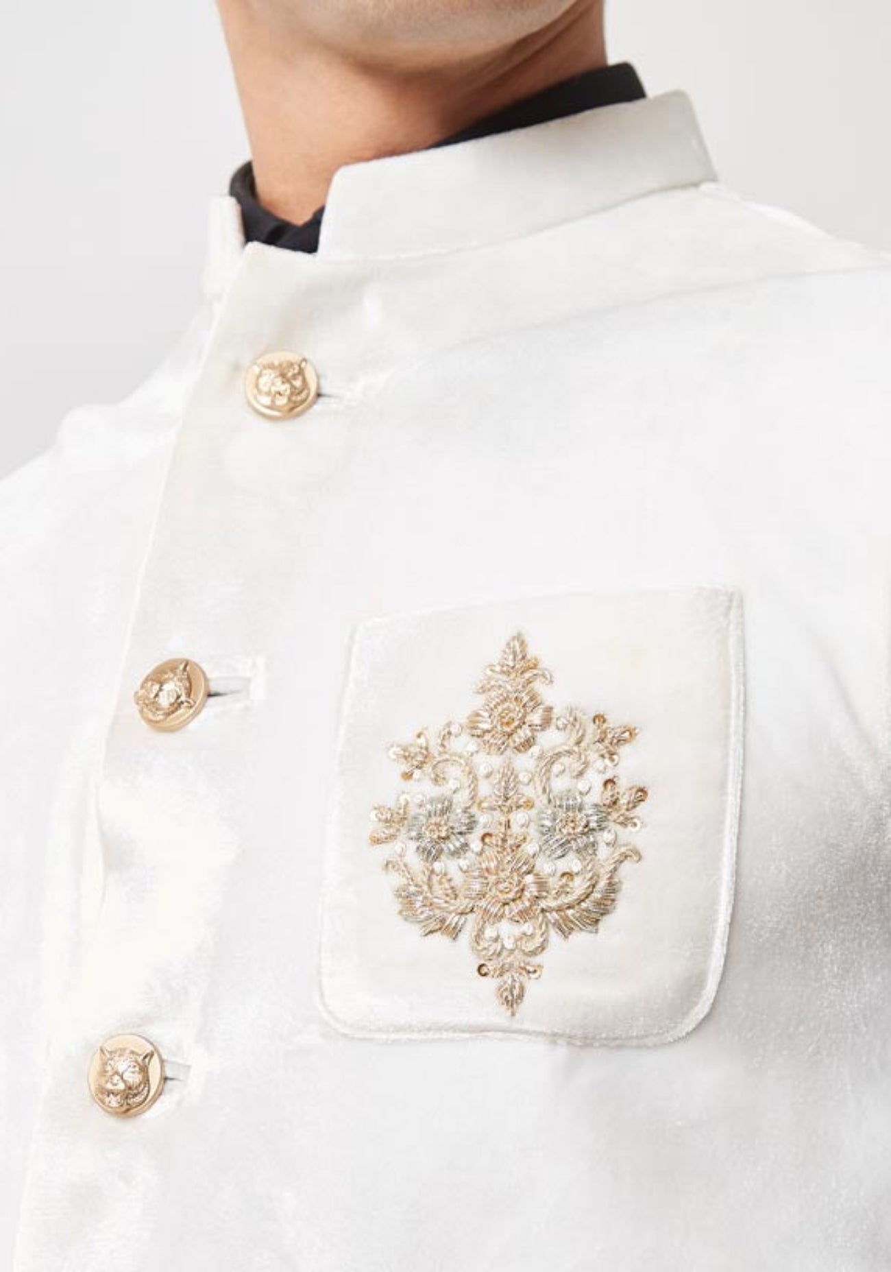 White Floral Embroidered Nehru Jacket