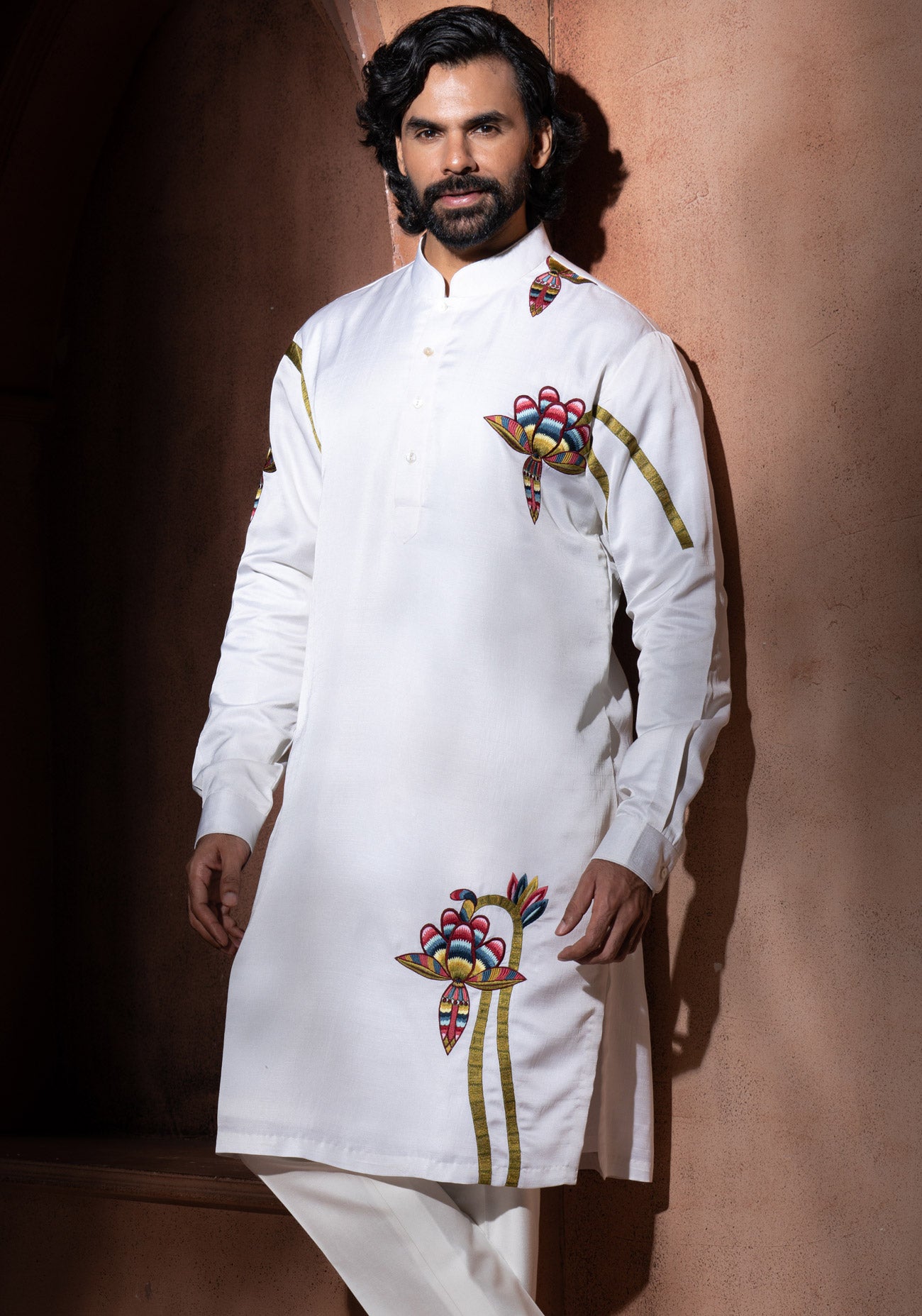 Off White Embroidered Kurta Set