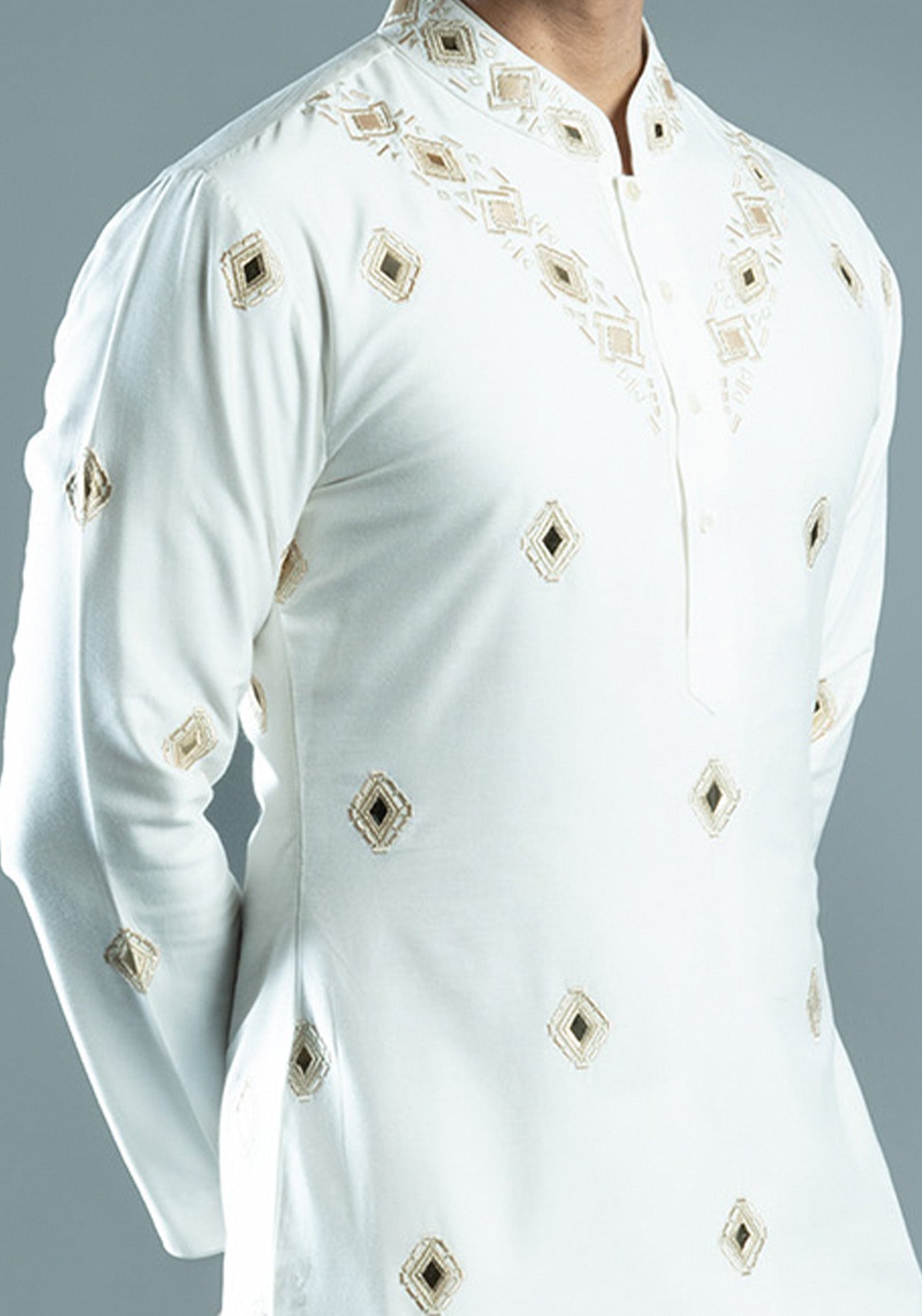 Off White Foil Embroidered Kurta Set