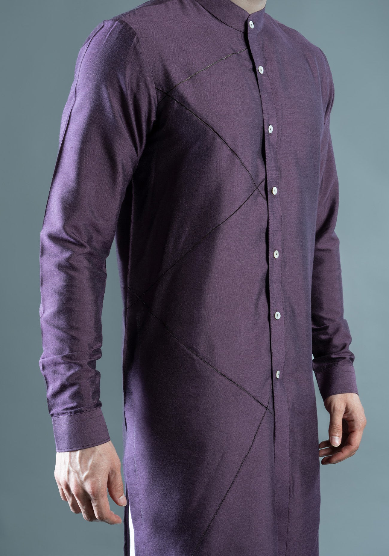 Purple Sherwani Cut Embroidered Kurta
