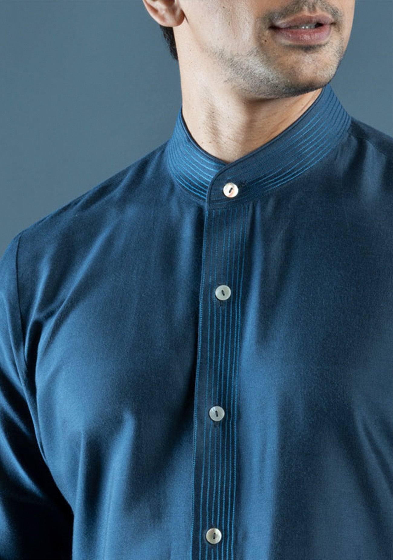 Navy Blue Asymmetric Embroidered Kurta