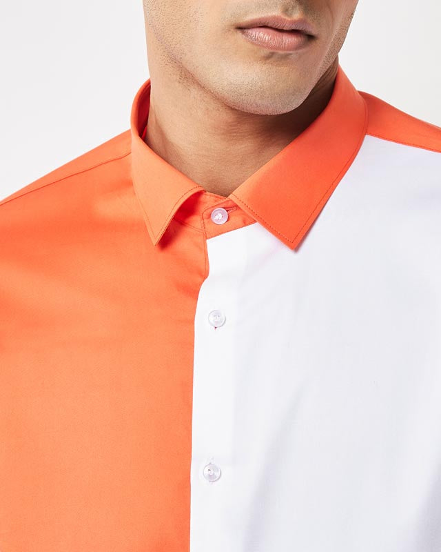 Orange Color-Block Shirt