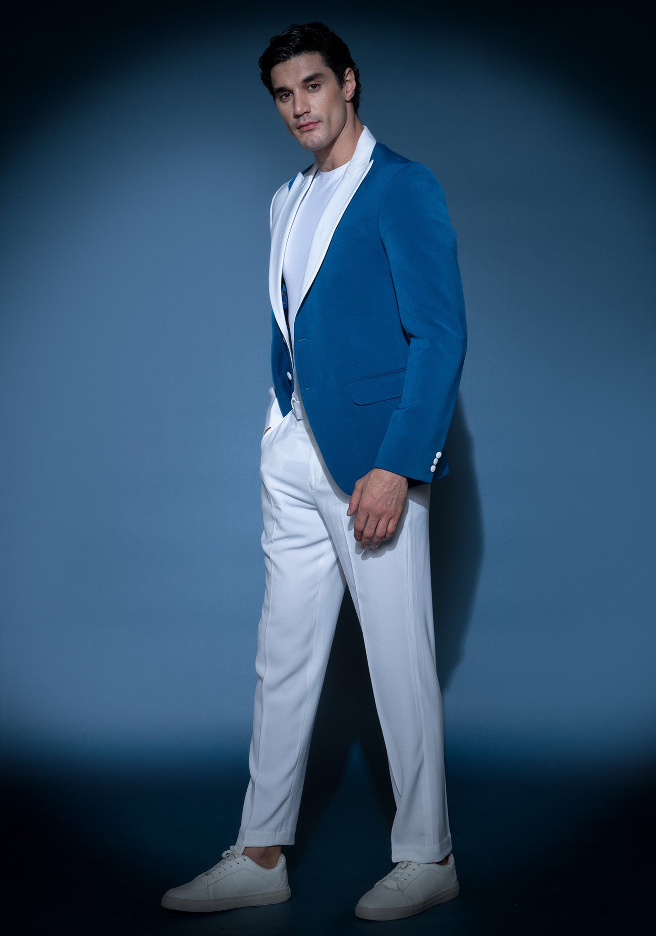 Blue & white color block jacket
