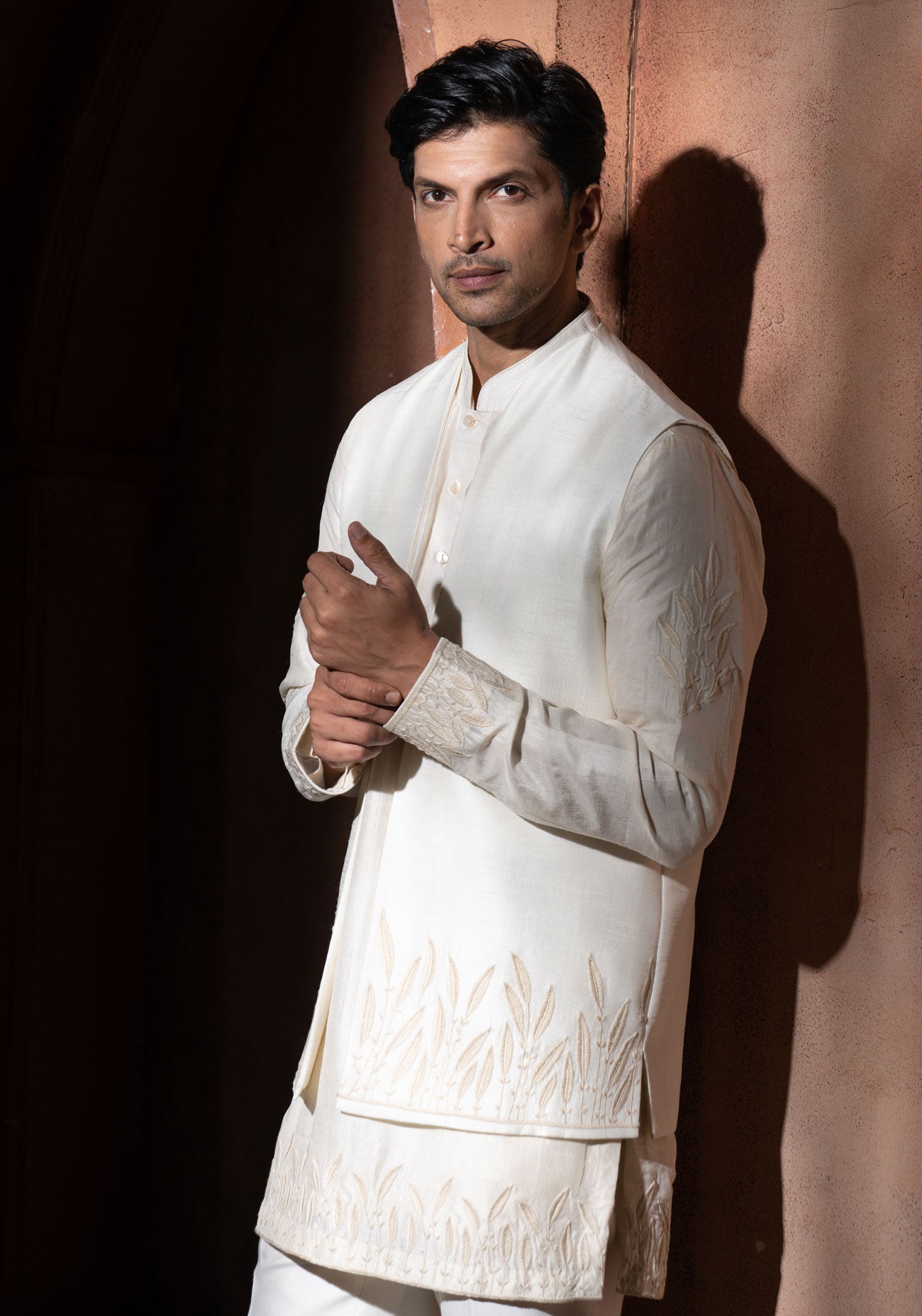 Ivory Embroidered Nehru Jacket Set