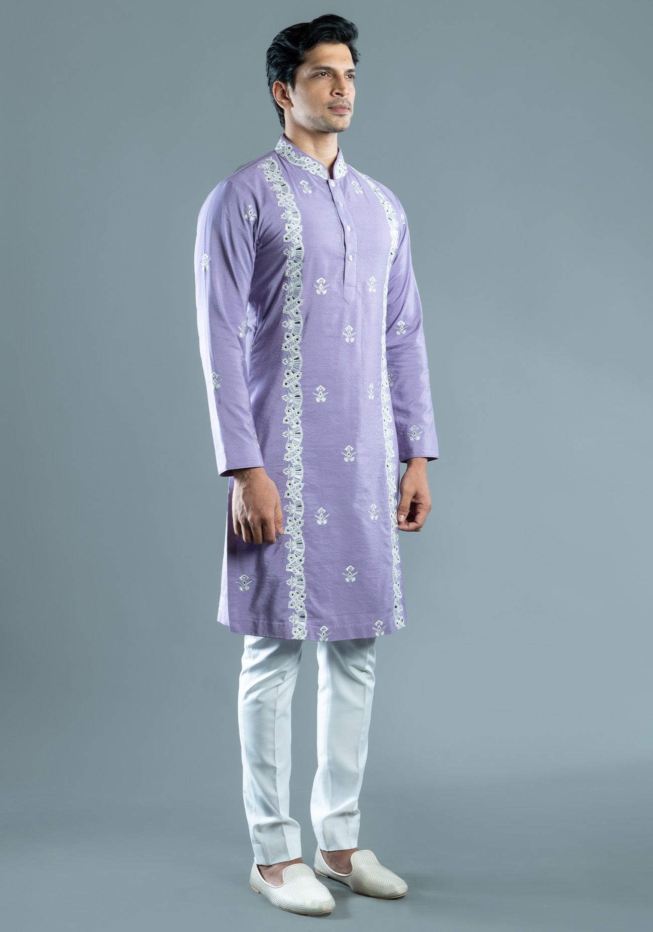 Lilac Foil Embroidered Kurta Set