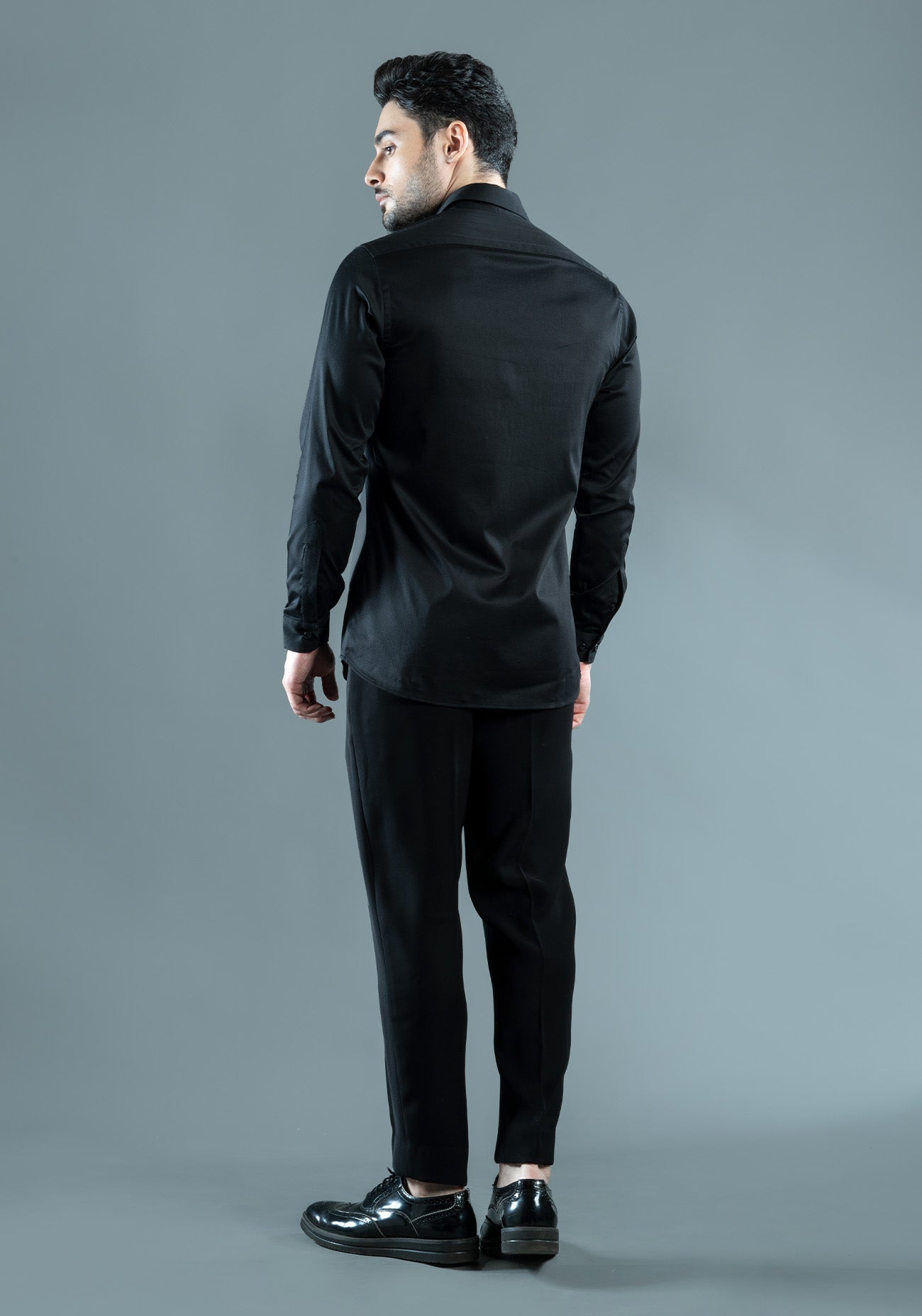 Black Cotton 3D Embroidery Shirt