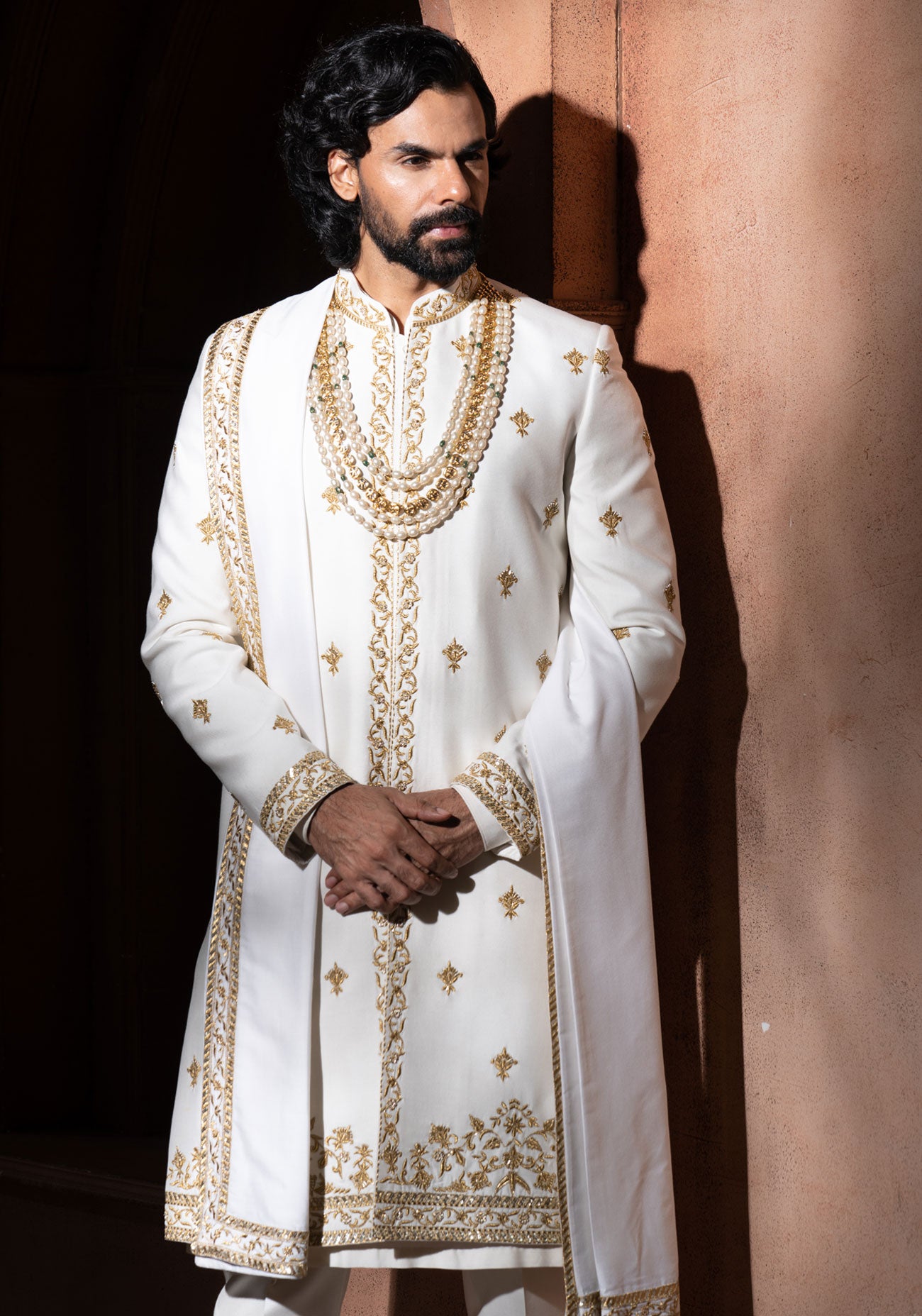 Off White Hand Embroidered Sherwani