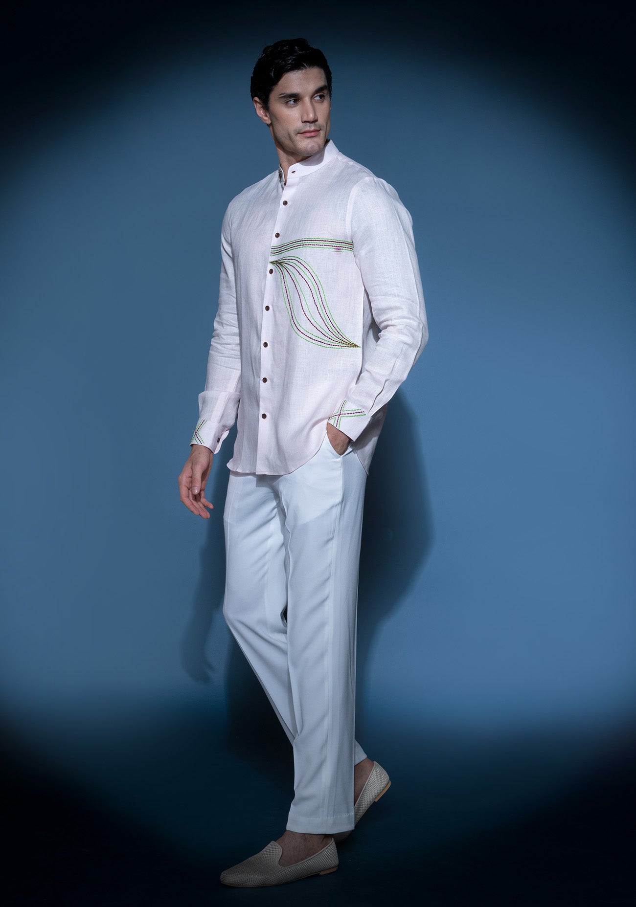 Light pink embroidered linen shirt