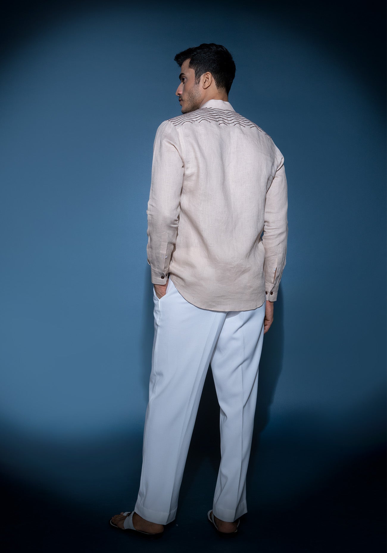 Beige embroidered linen shirt