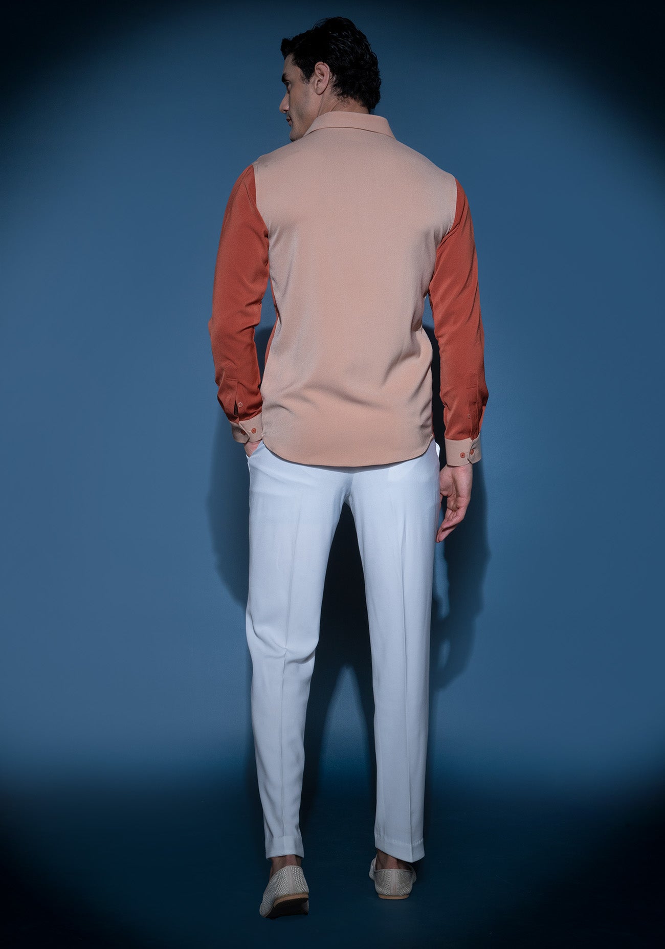 Burnt orange & Taupe color block shirt