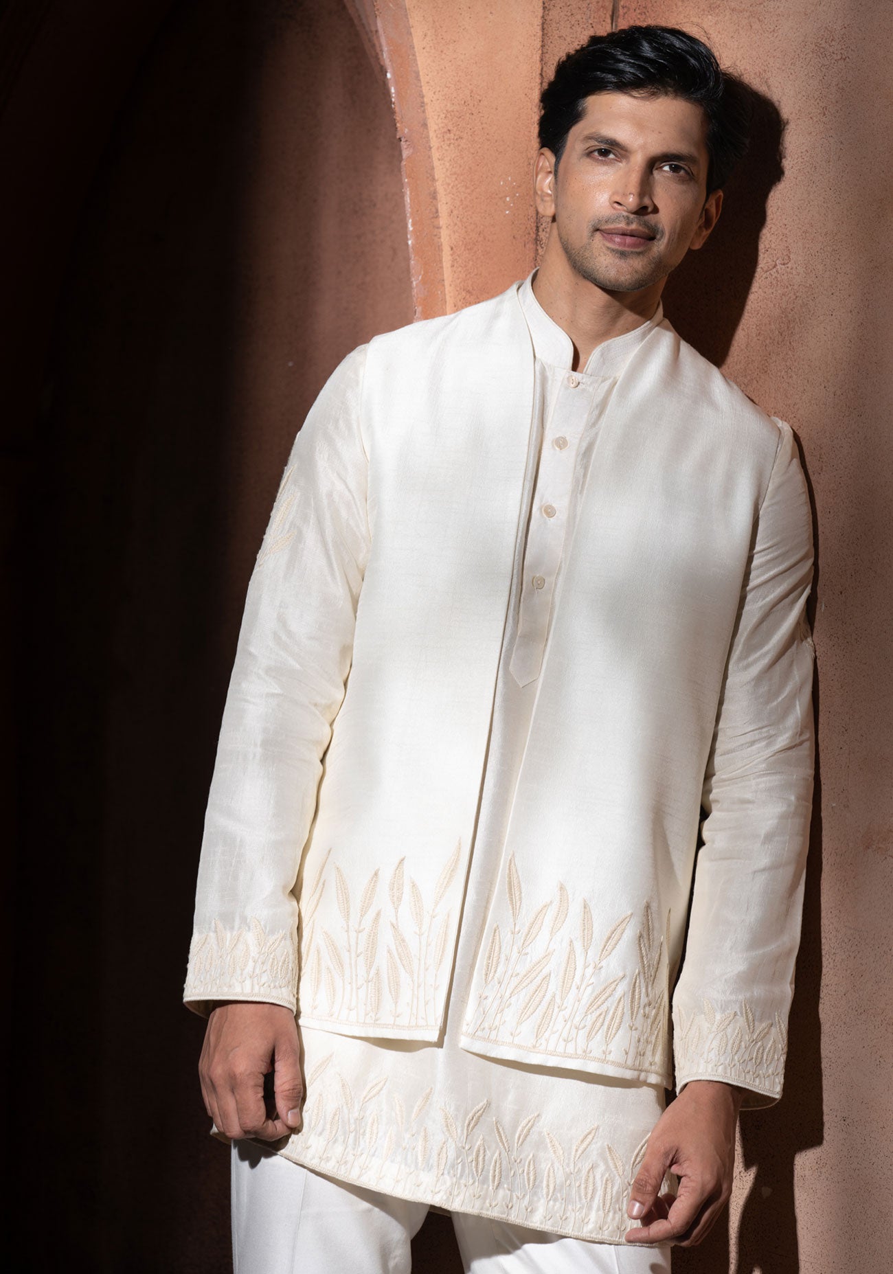 Ivory Embroidered Nehru Jacket Set