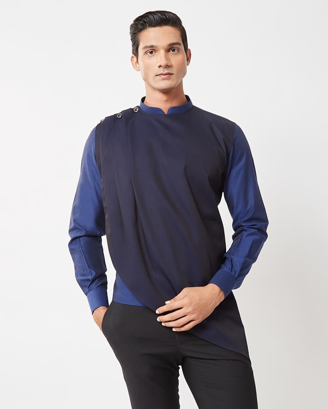Navy Blue Drape Shirt