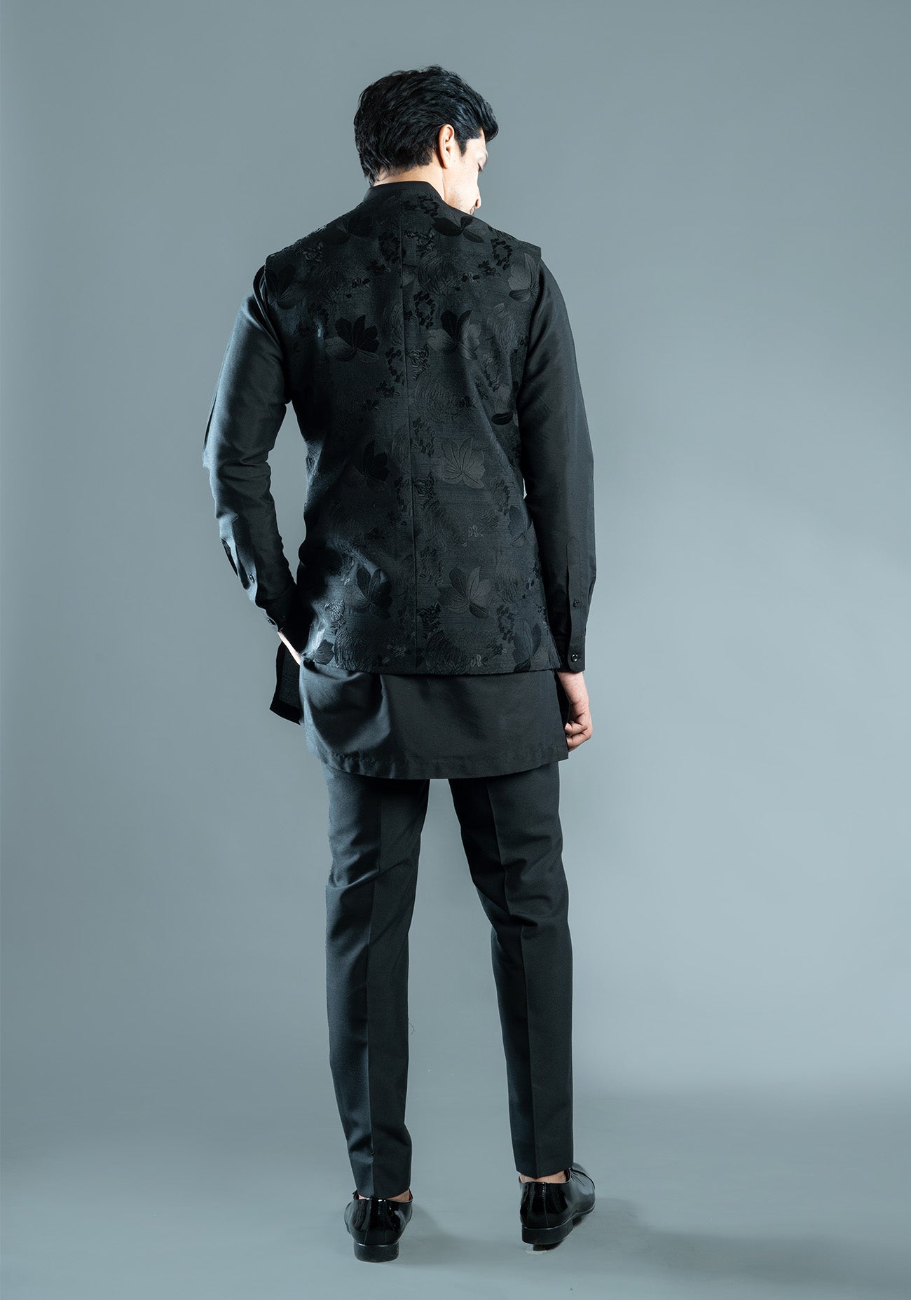 Black Floral Embroidered Nehru Jacket
