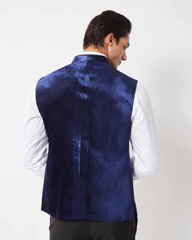 Midnight Blue Concealed Nehru Jacket