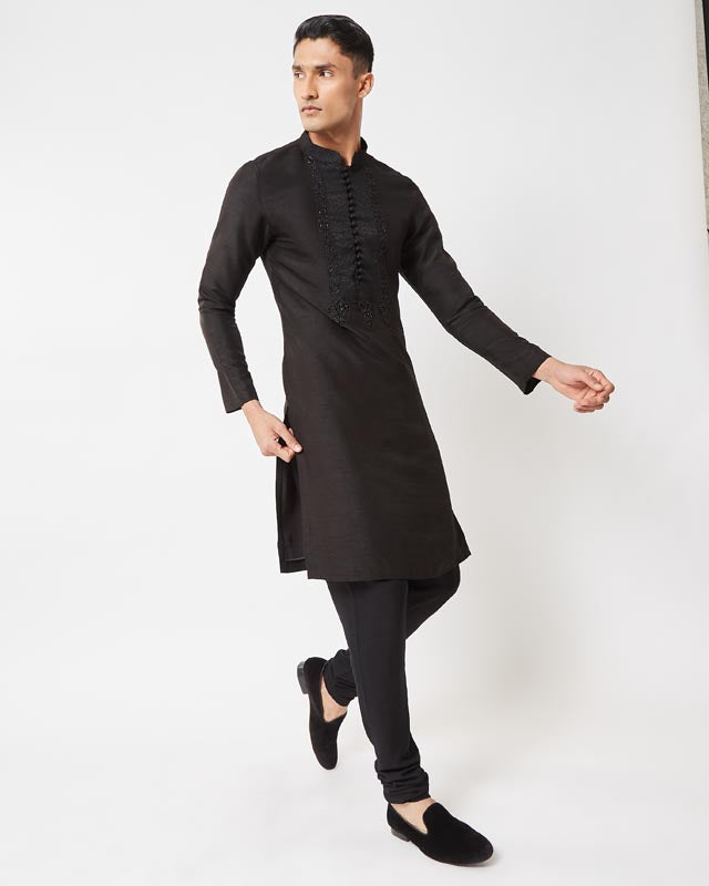 Black Yolk Embroidered Kurta