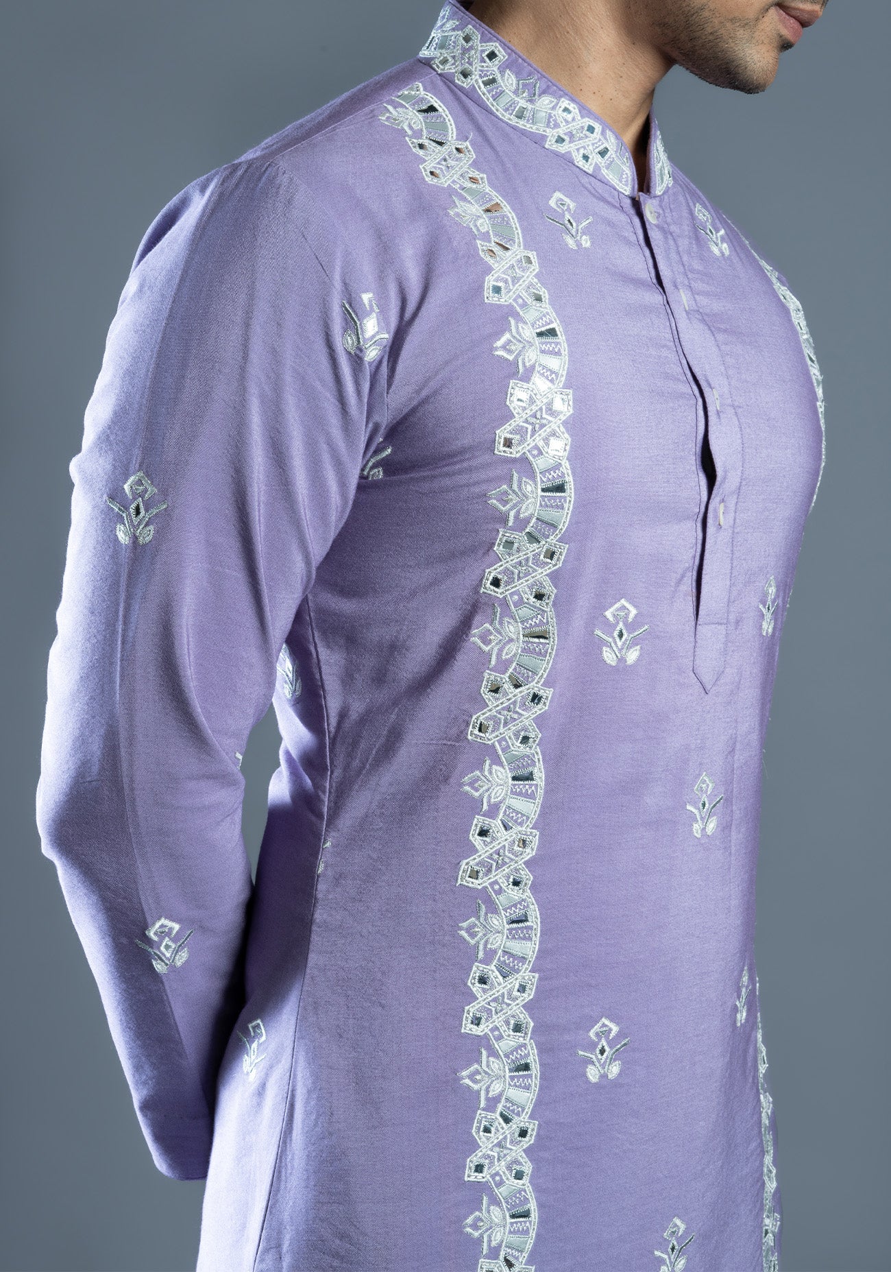 Lilac Foil Embroidered Kurta Set