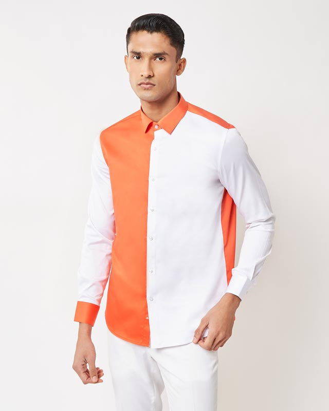 Orange Color-Block Shirt