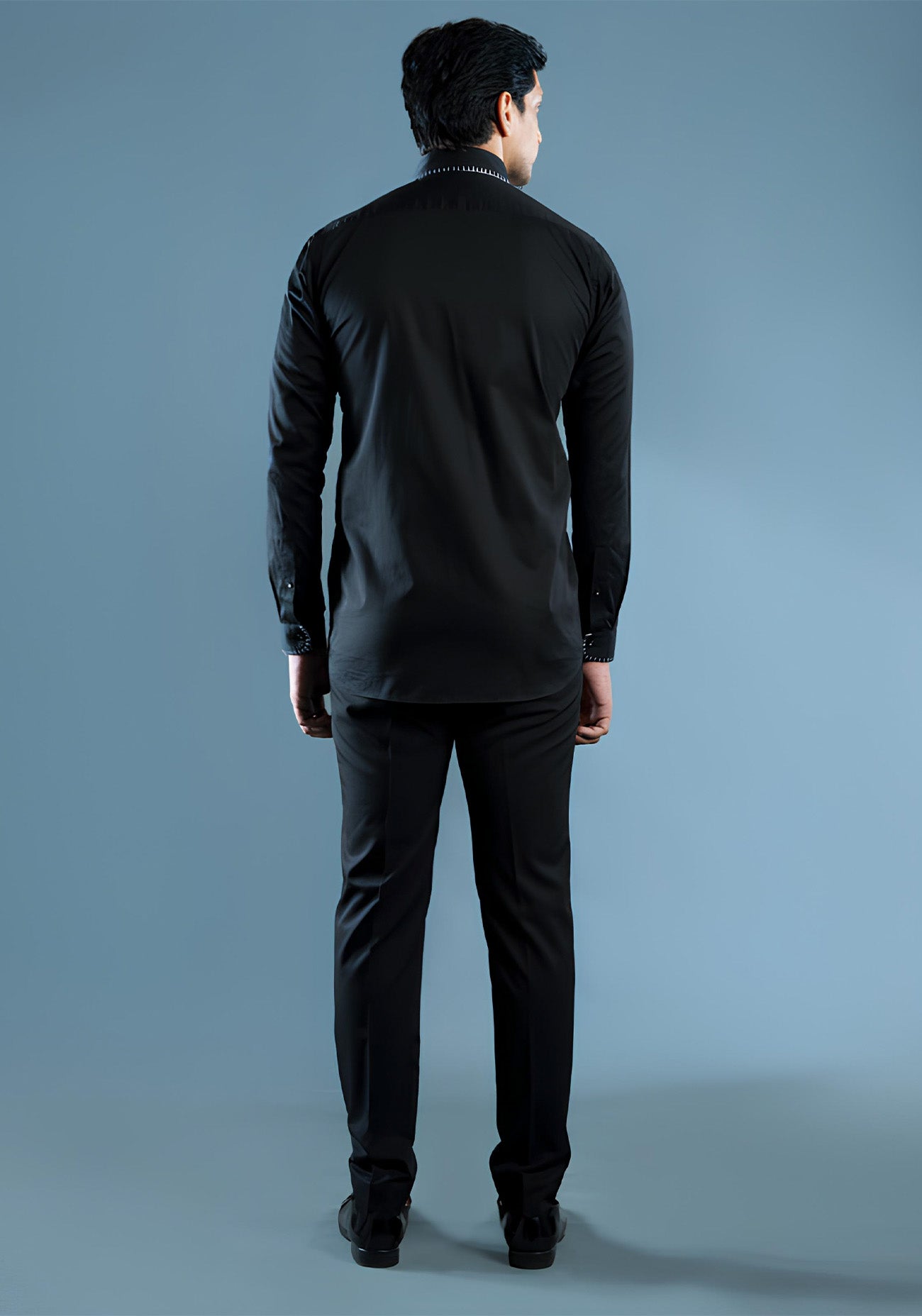 Black Blanket Stitch Cotton Shirt