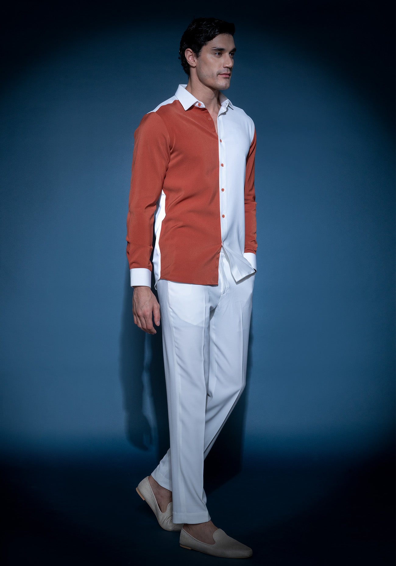 White & Burnt Orange colour block shirt