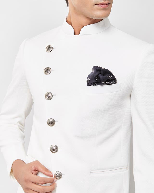 White asymmetrical Patterned Bandhgala