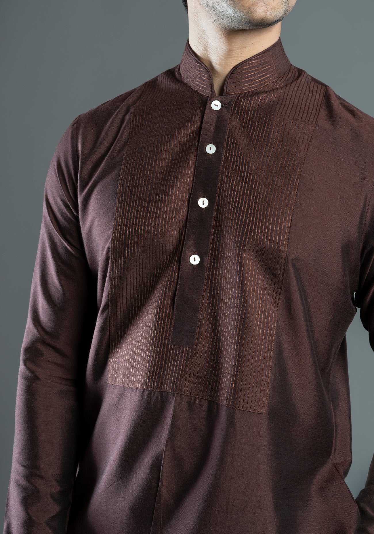 Brown Asymmetric Embroidered Kurta
