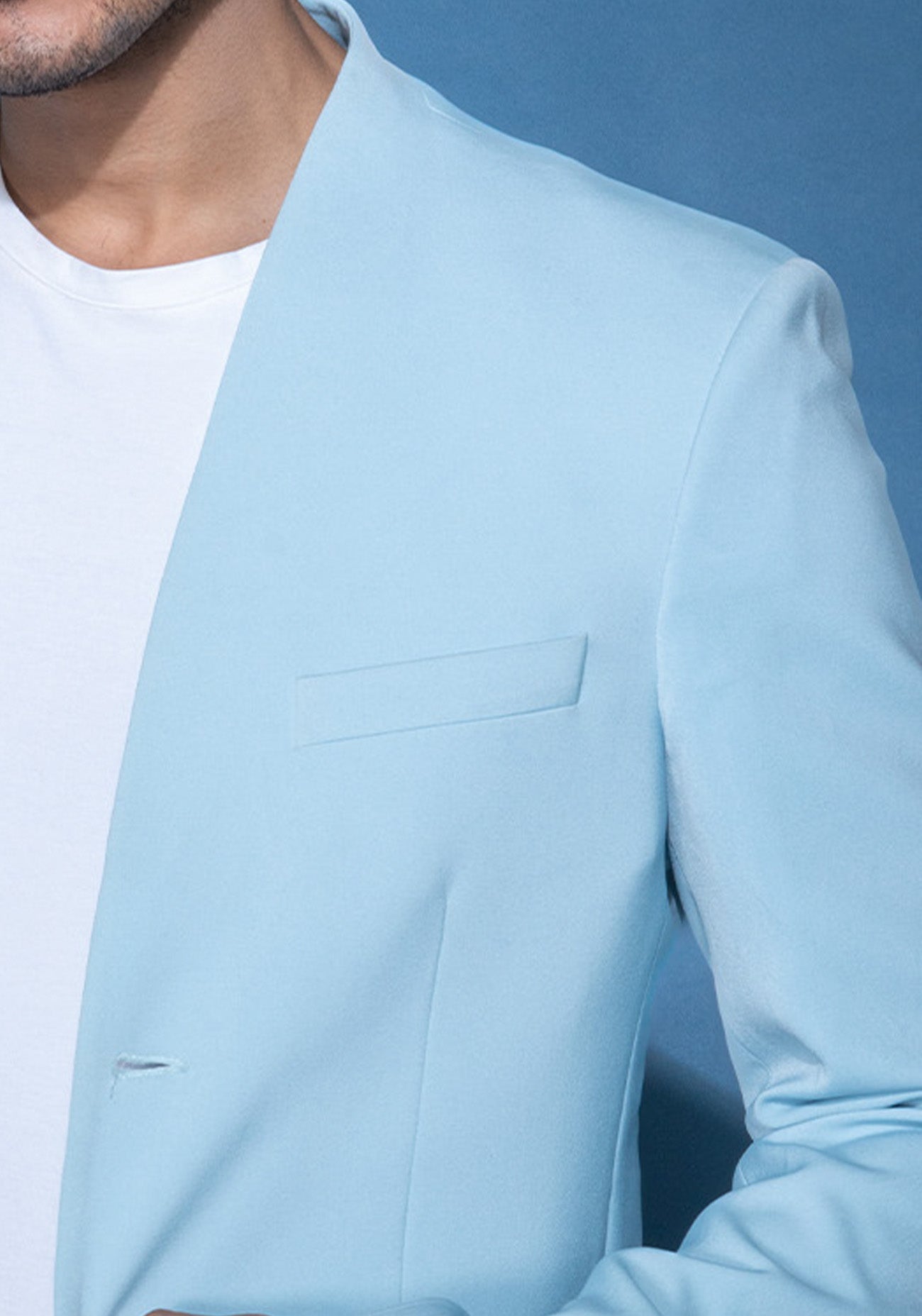 Sky blue collarless jacket set