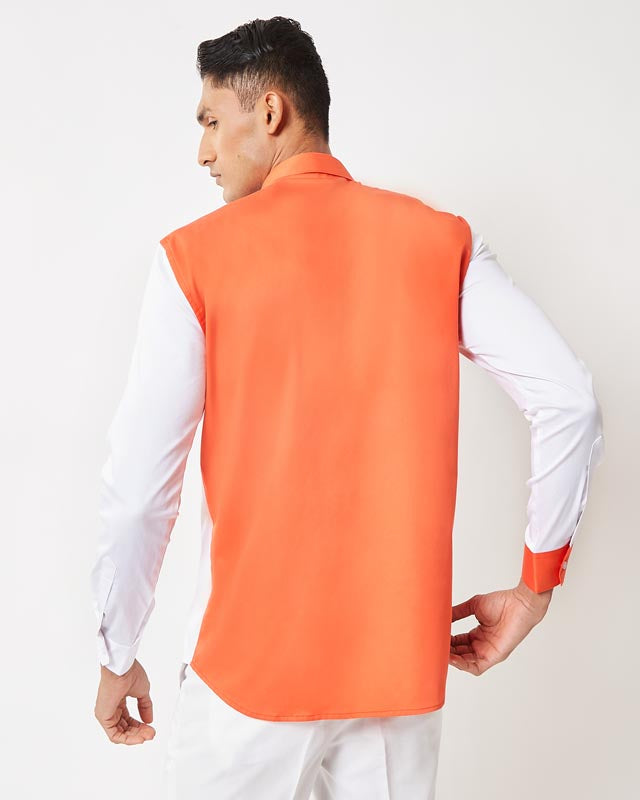 Orange Color-Block Shirt