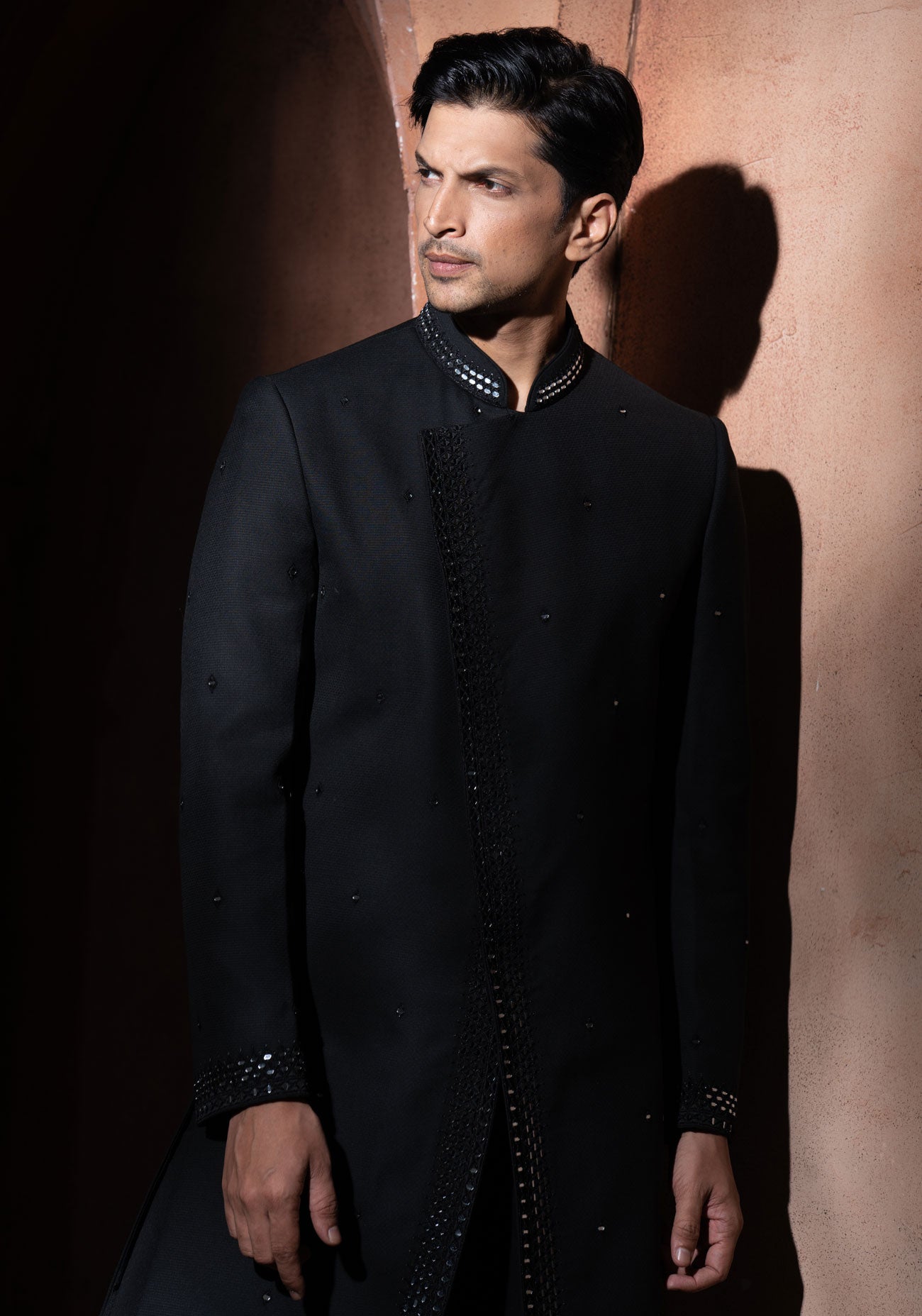 Black Mirror Work Embroidered Sherwani