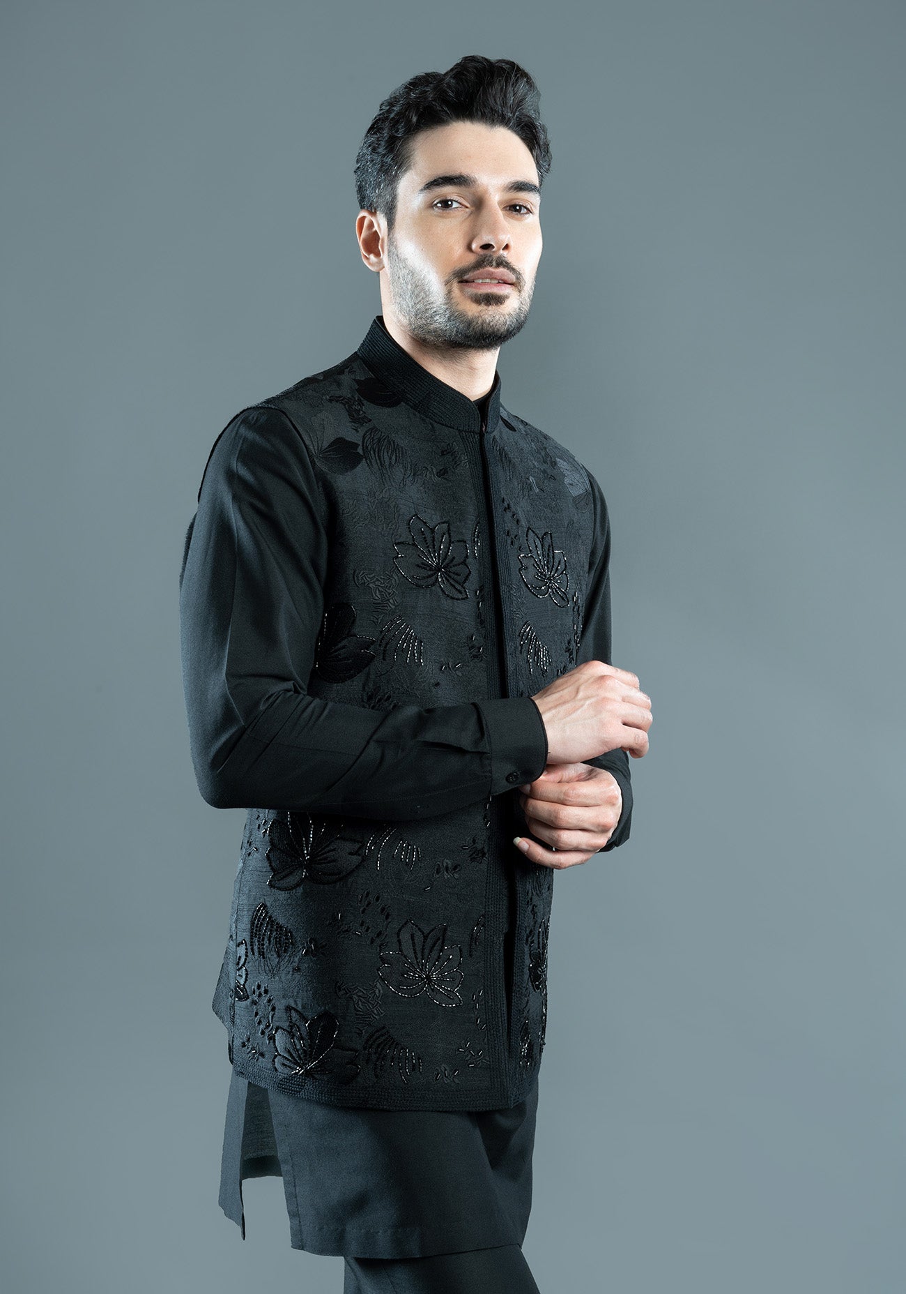 THE EMBELLISHED NERO JAAL NEHRU JACKET SET