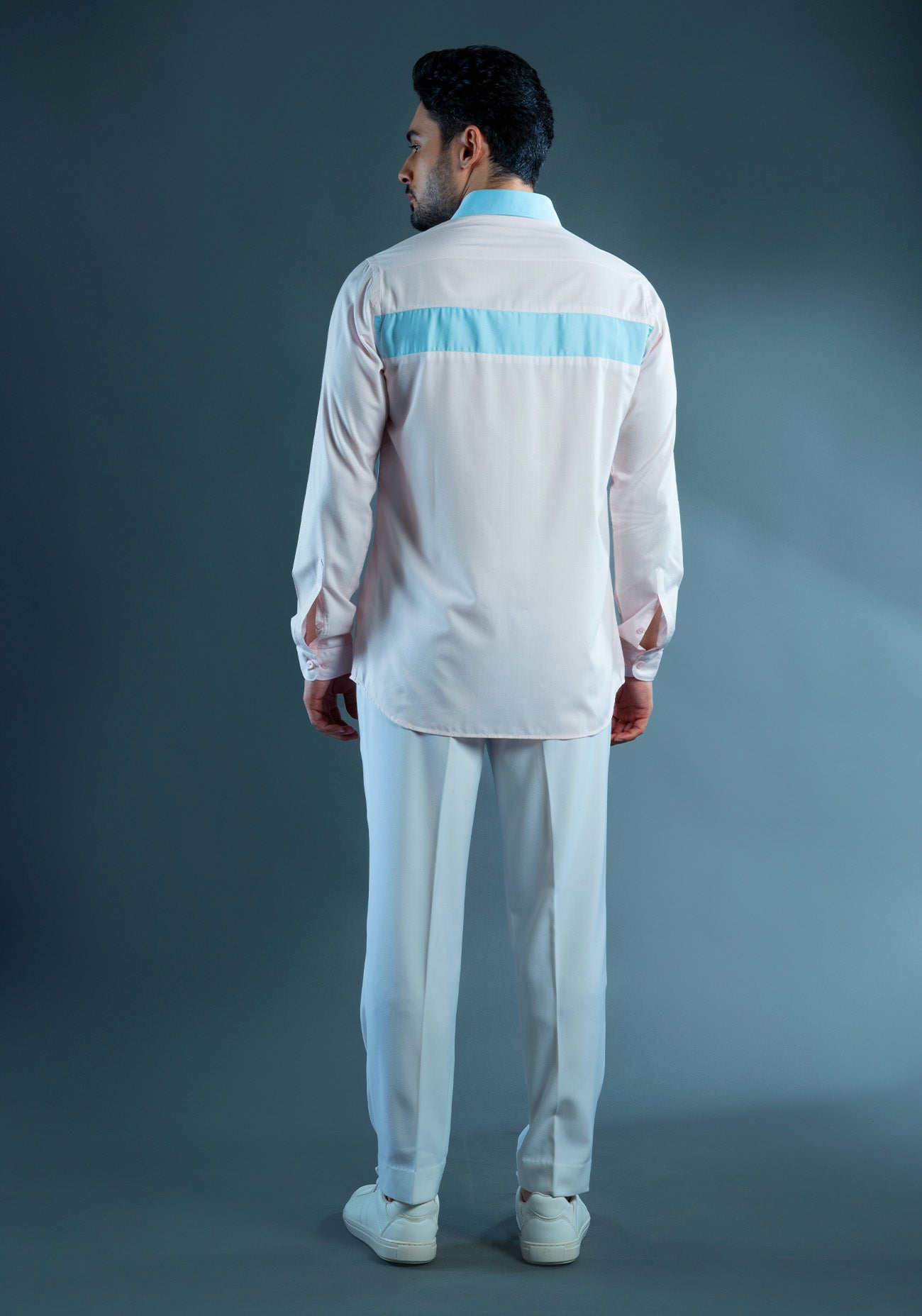 Pink & Blue Cotton Color Block Shirt