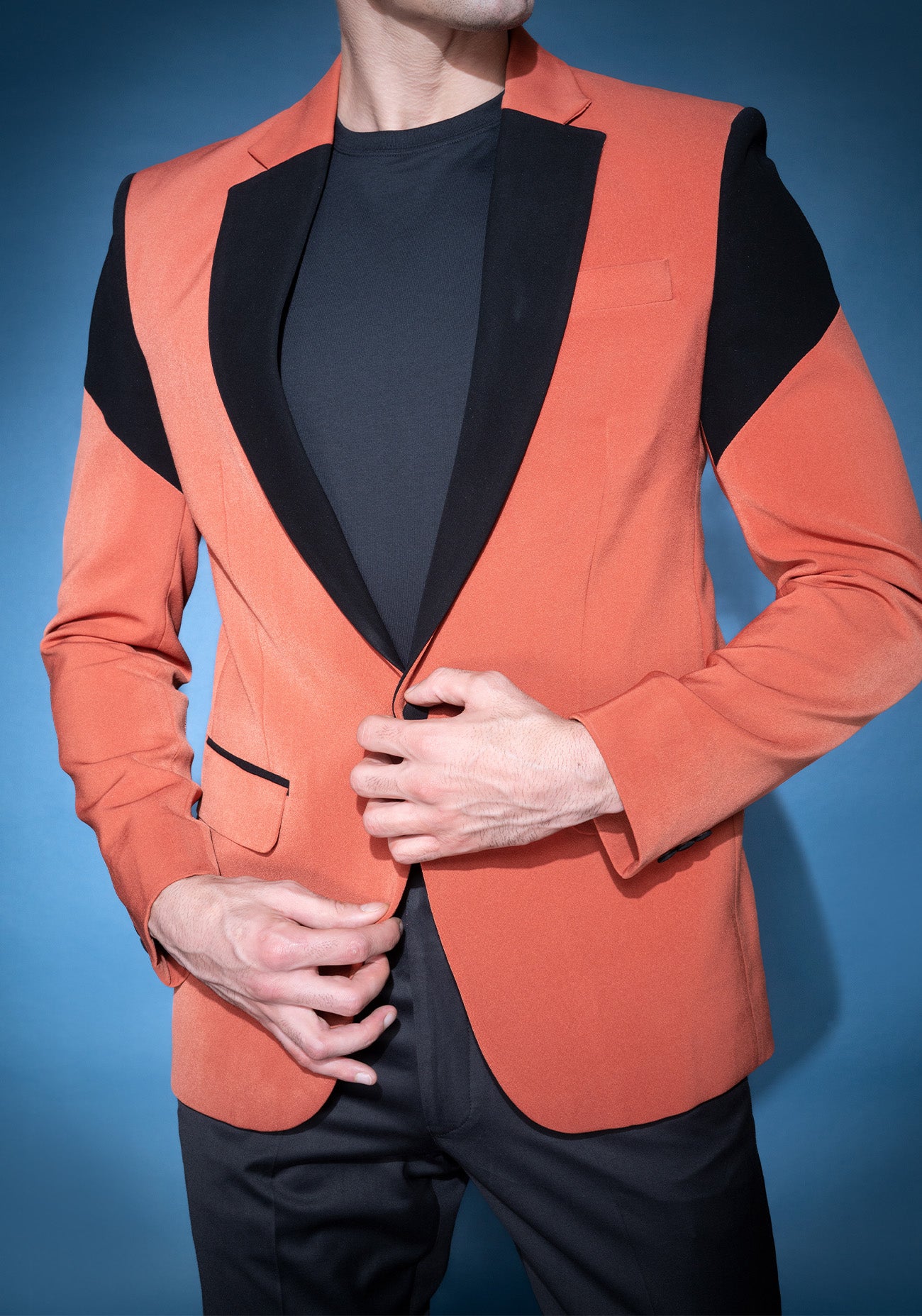 Burnt orange & Black color block jacket