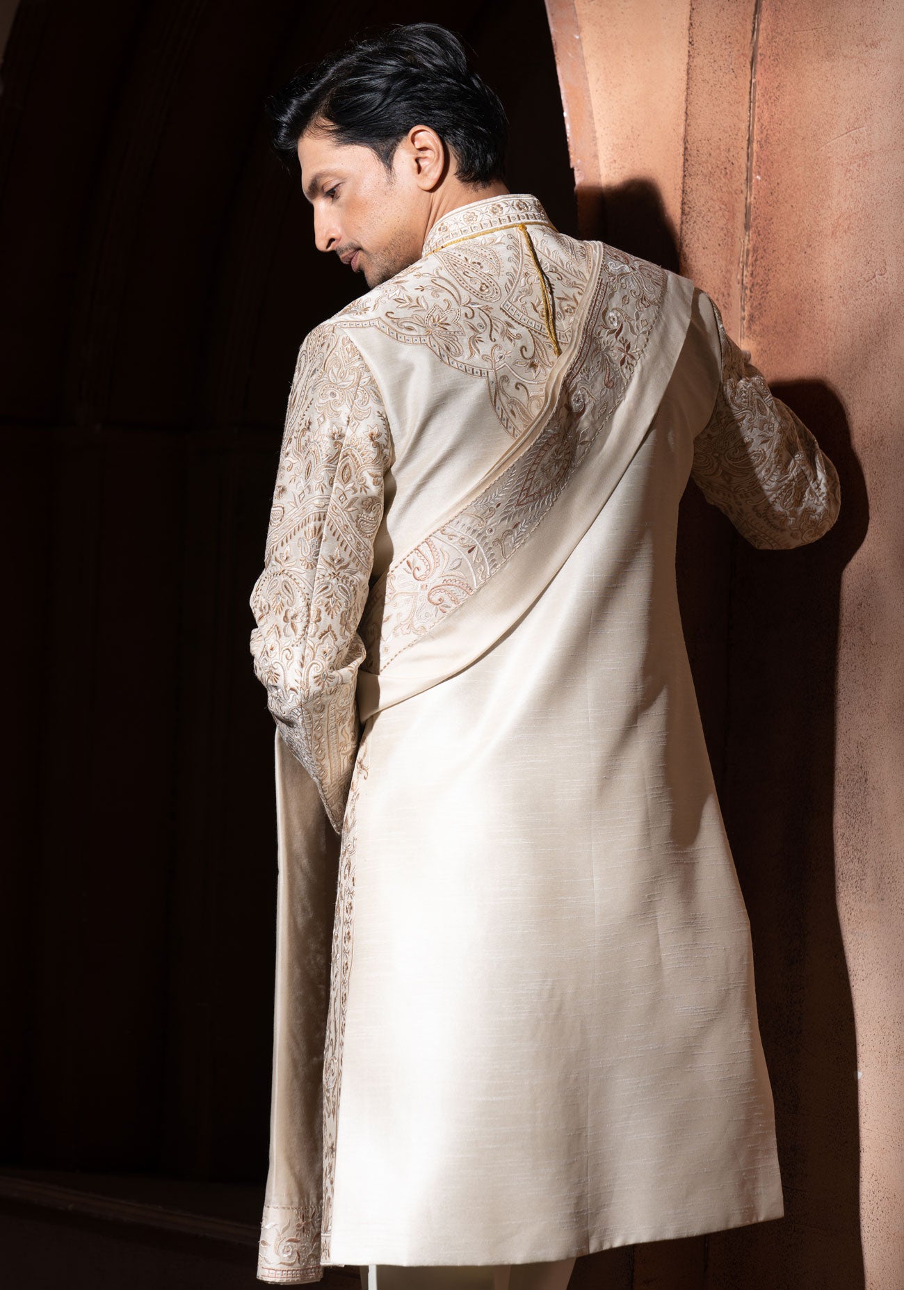 Beige Embroidered Sherwani