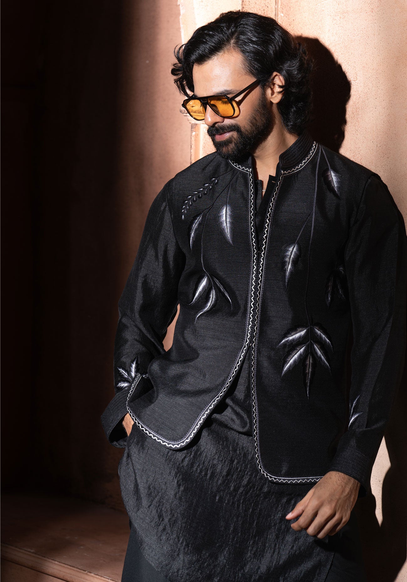 Black Embroidered Nehru Jacket Set