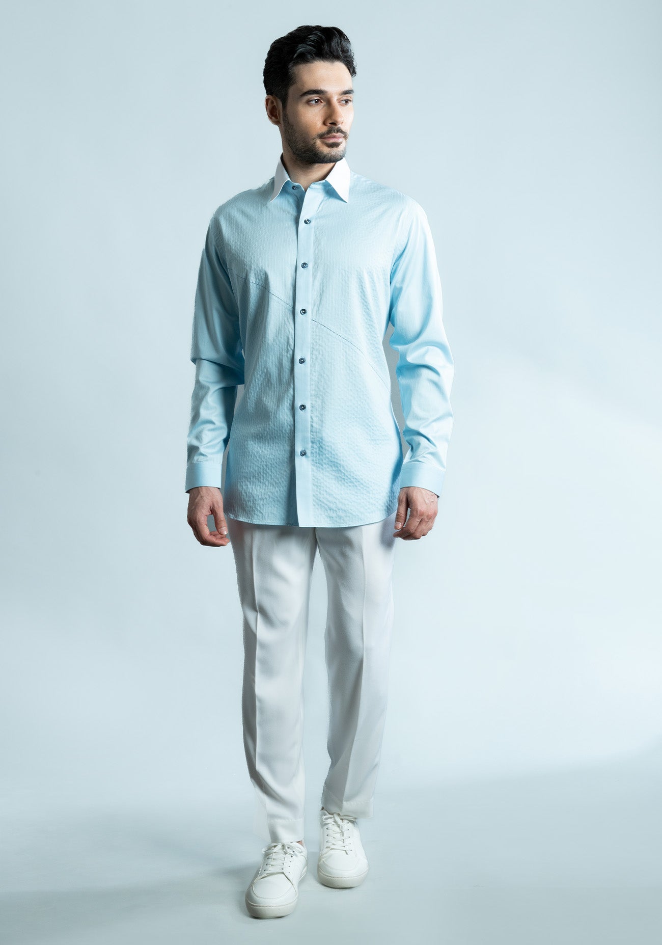 Powder Blue Cotton Textured Shirt